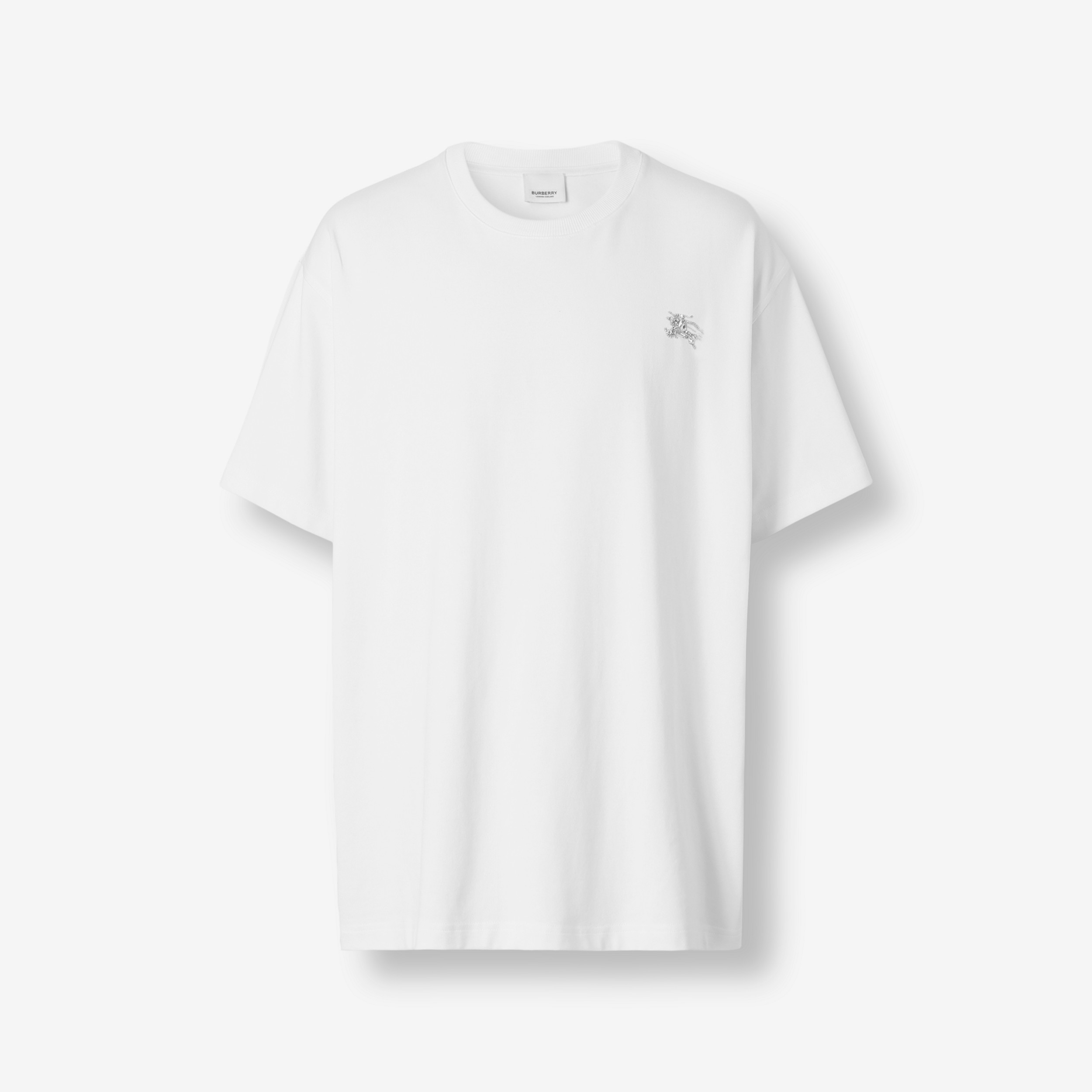 Camiseta de malha de algodão com estampa Equestrian Knight de cristais (Branco) - Homens | Burberry® oficial - 1