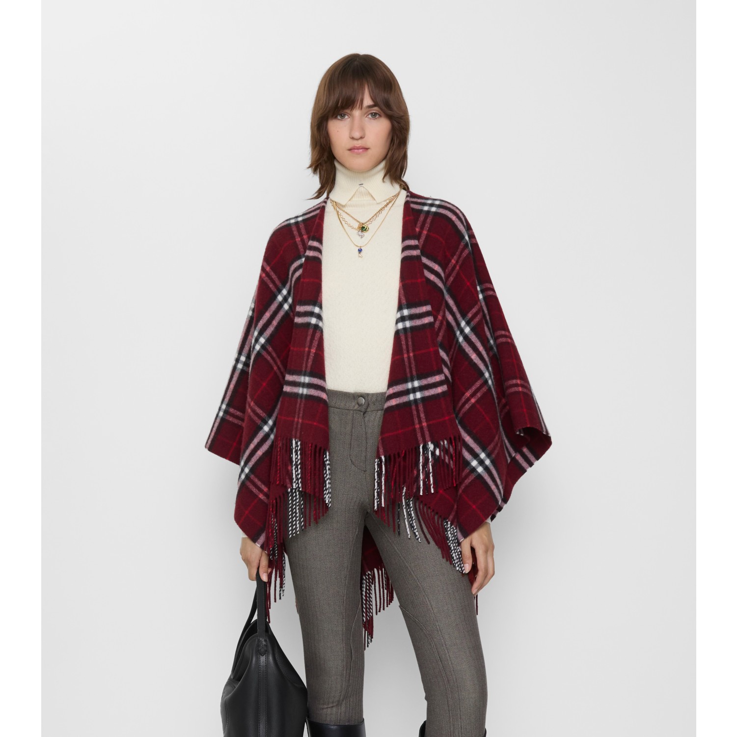 Check Wool Cashmere Cape