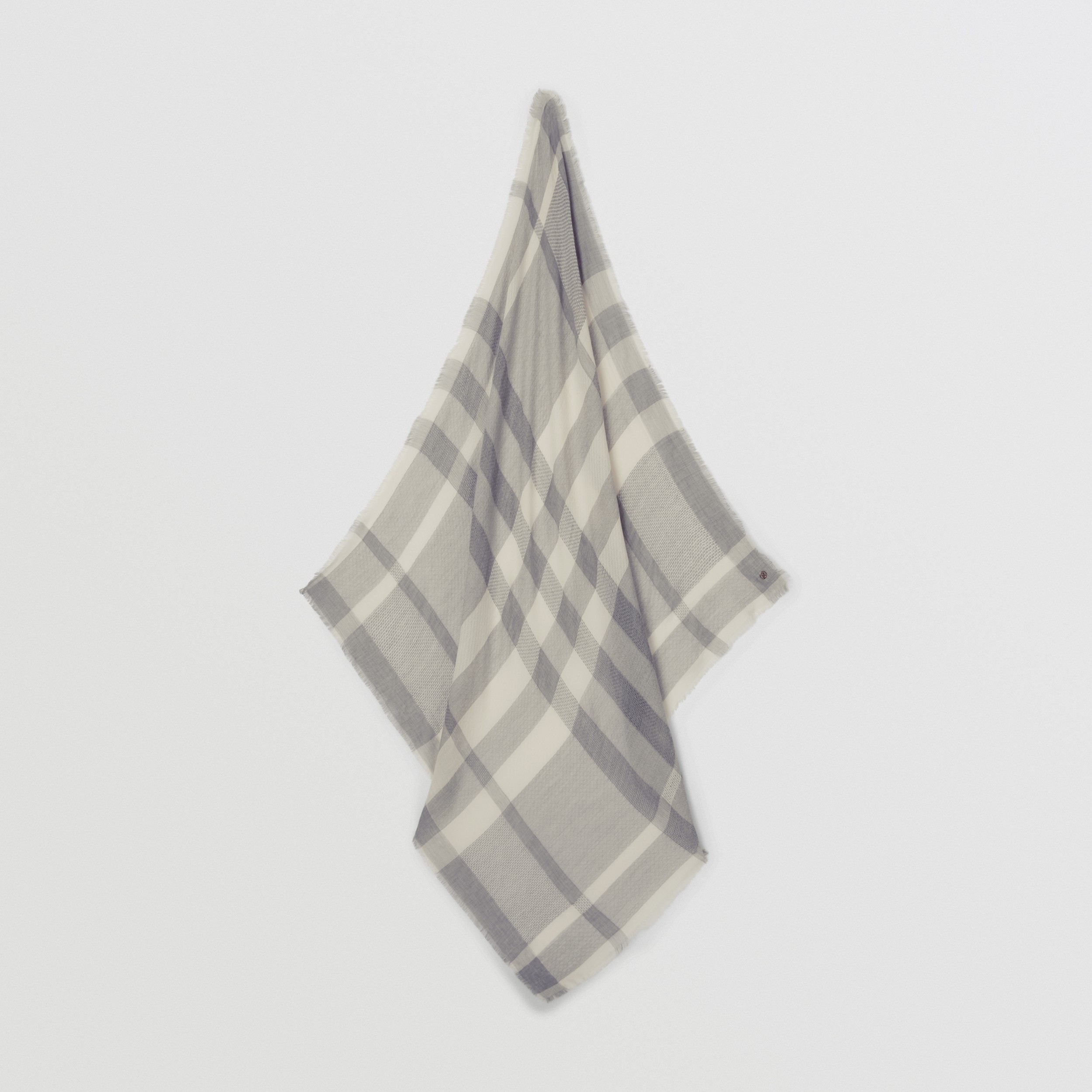 Check Cashmere Large Square Scarf in Pale Grey | Burberry® Official - 4