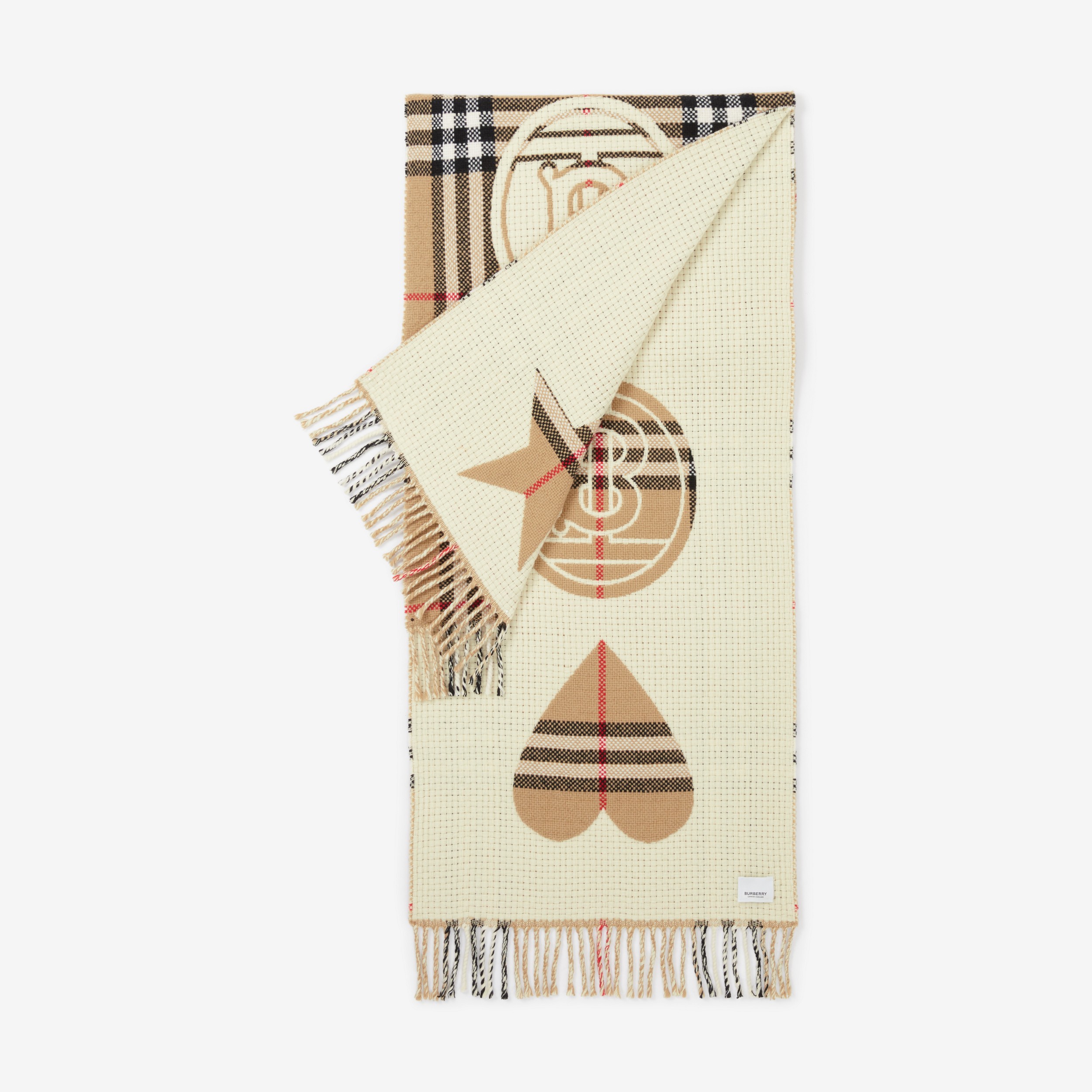 Cachecol de cashmere e lã xadrez com estampa de montagem (Bege Clássico) | Burberry® oficial - 3