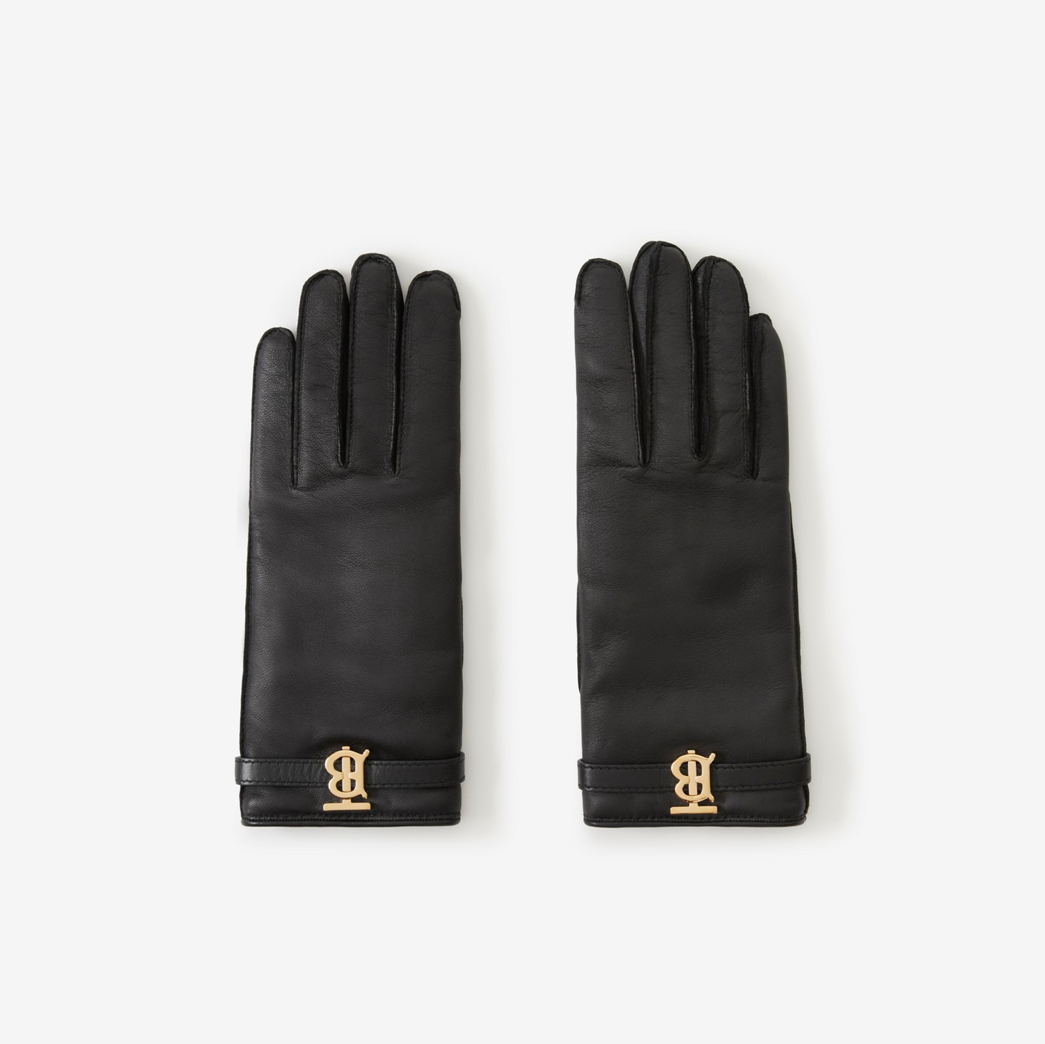 Cashmere-lined Monogram Motif Leather Gloves in Black | Burberry® Official