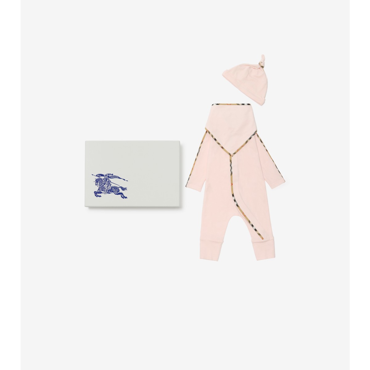 Burberry Childrens Stretch Cotton Three-piece Baby Gift Set In Pink