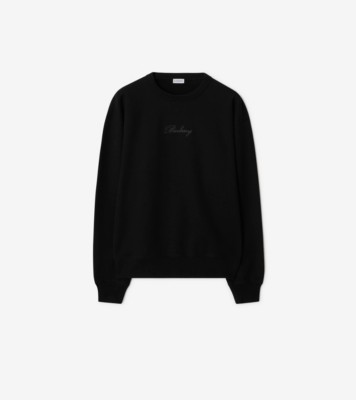 Check Cursive Logo Cotton Sweatshirt in Black - Men | Burberry® Official