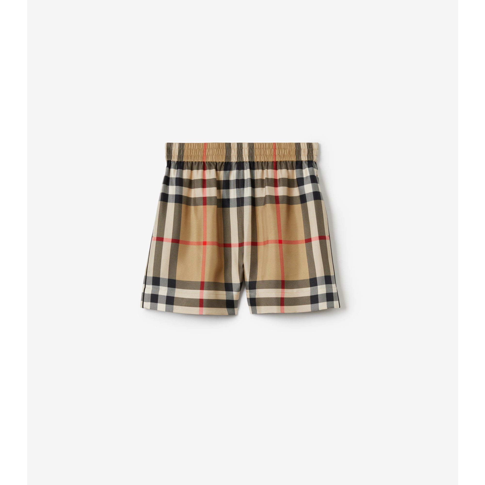 Check Silk Shorts in Archive beige Women Burberry Official