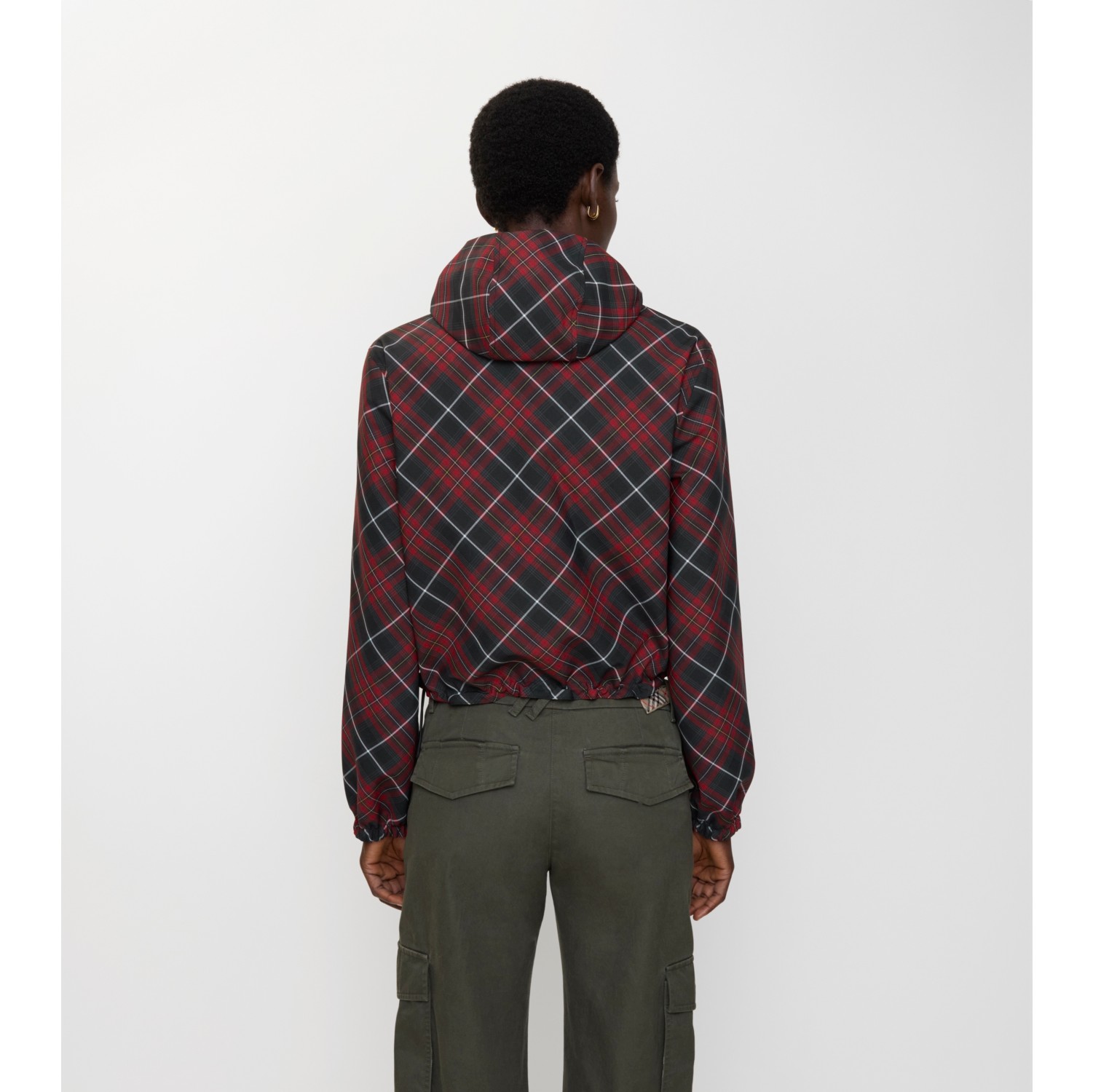 Cropped Reversible Check Hooded Jacket in Poppy red - Women, Nylon