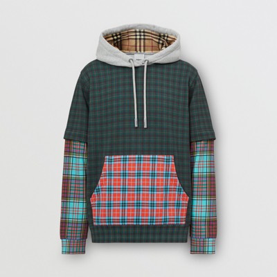 Patchwork Check Cotton Blend Hoodie 