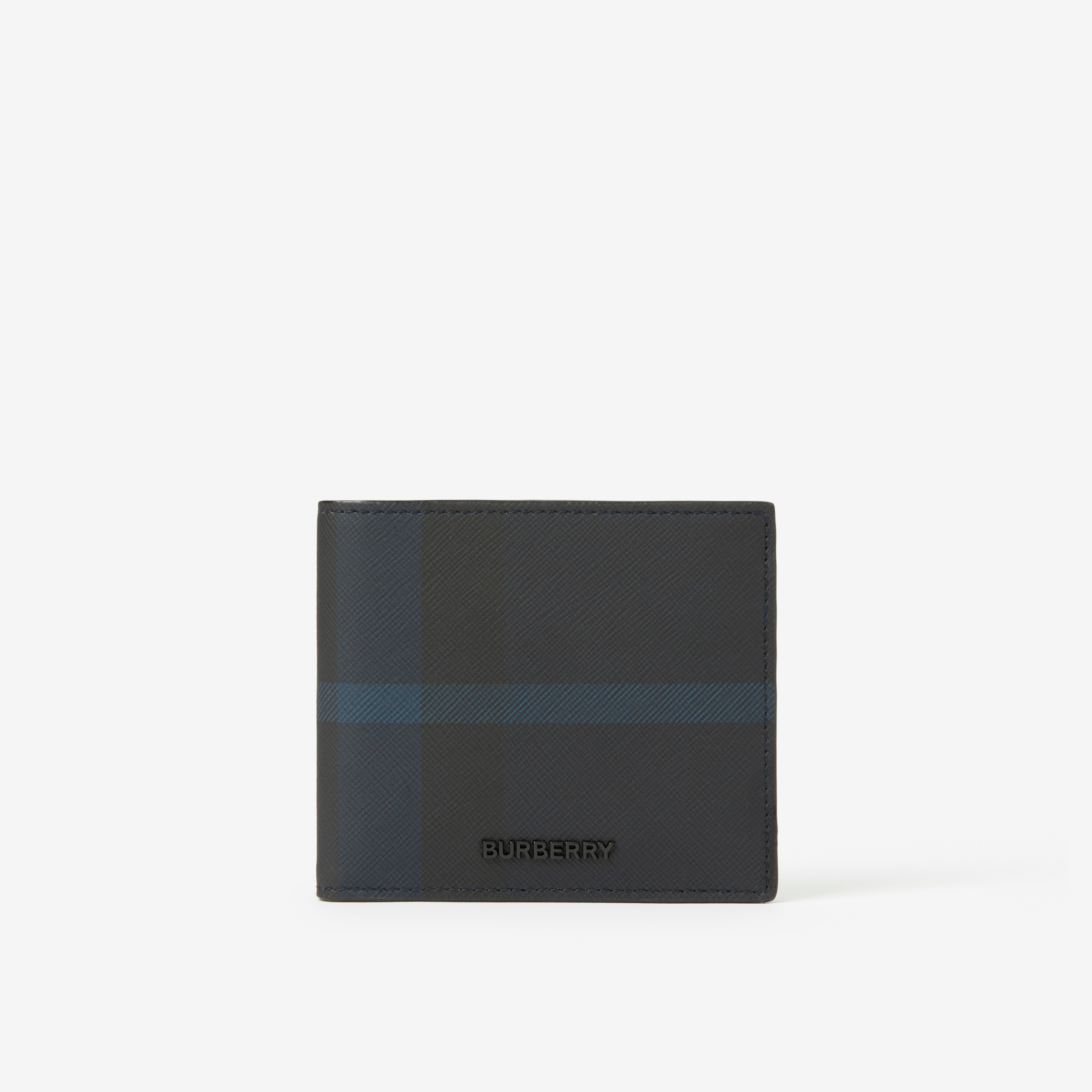 Exaggerated Check and Leather Bifold Wallet in Dark Charcoal Blue - Men | Burberry® Official - 1