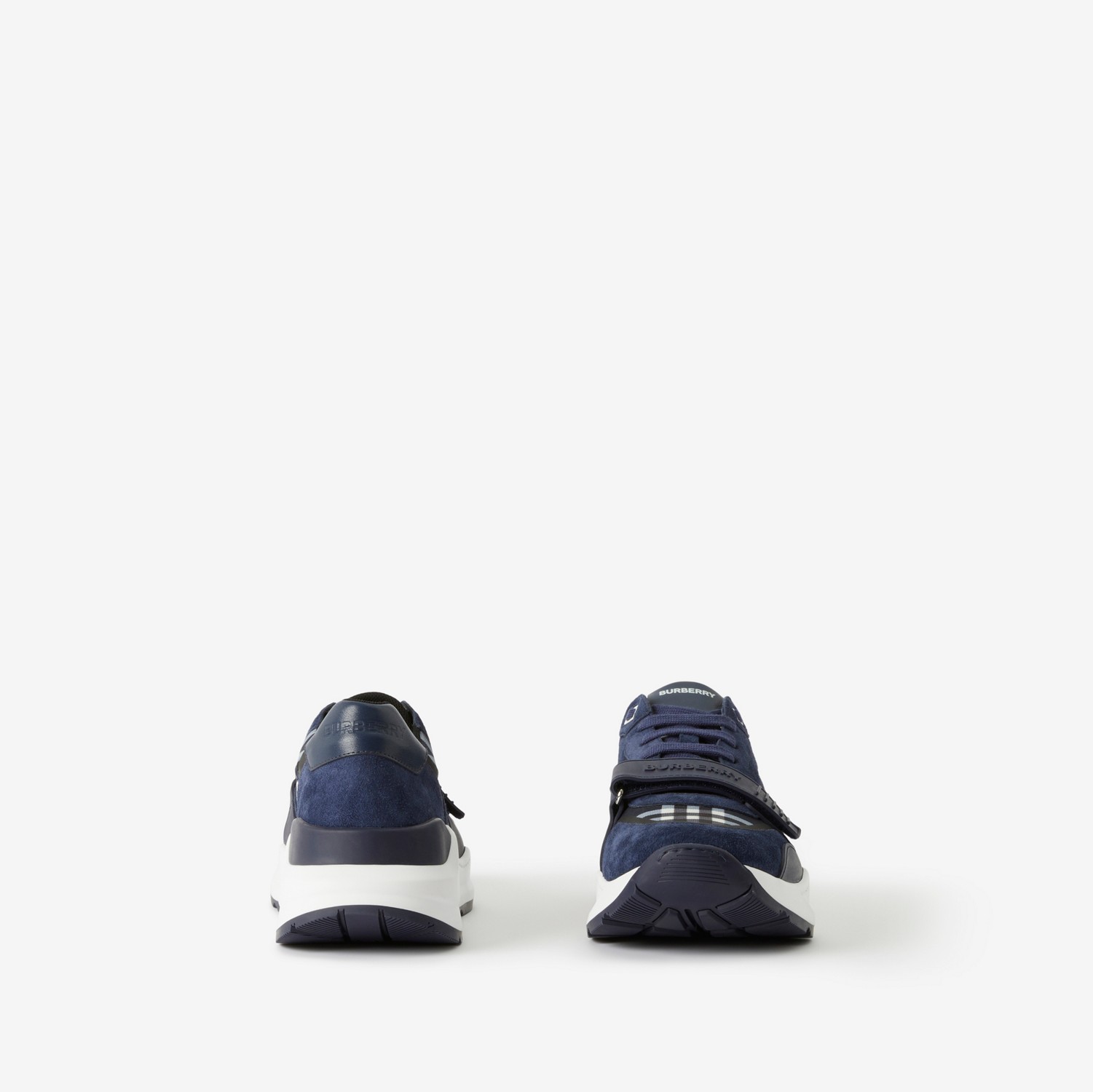 Check, Leather and Suede Sneakers in Blue - Men | Burberry® Official