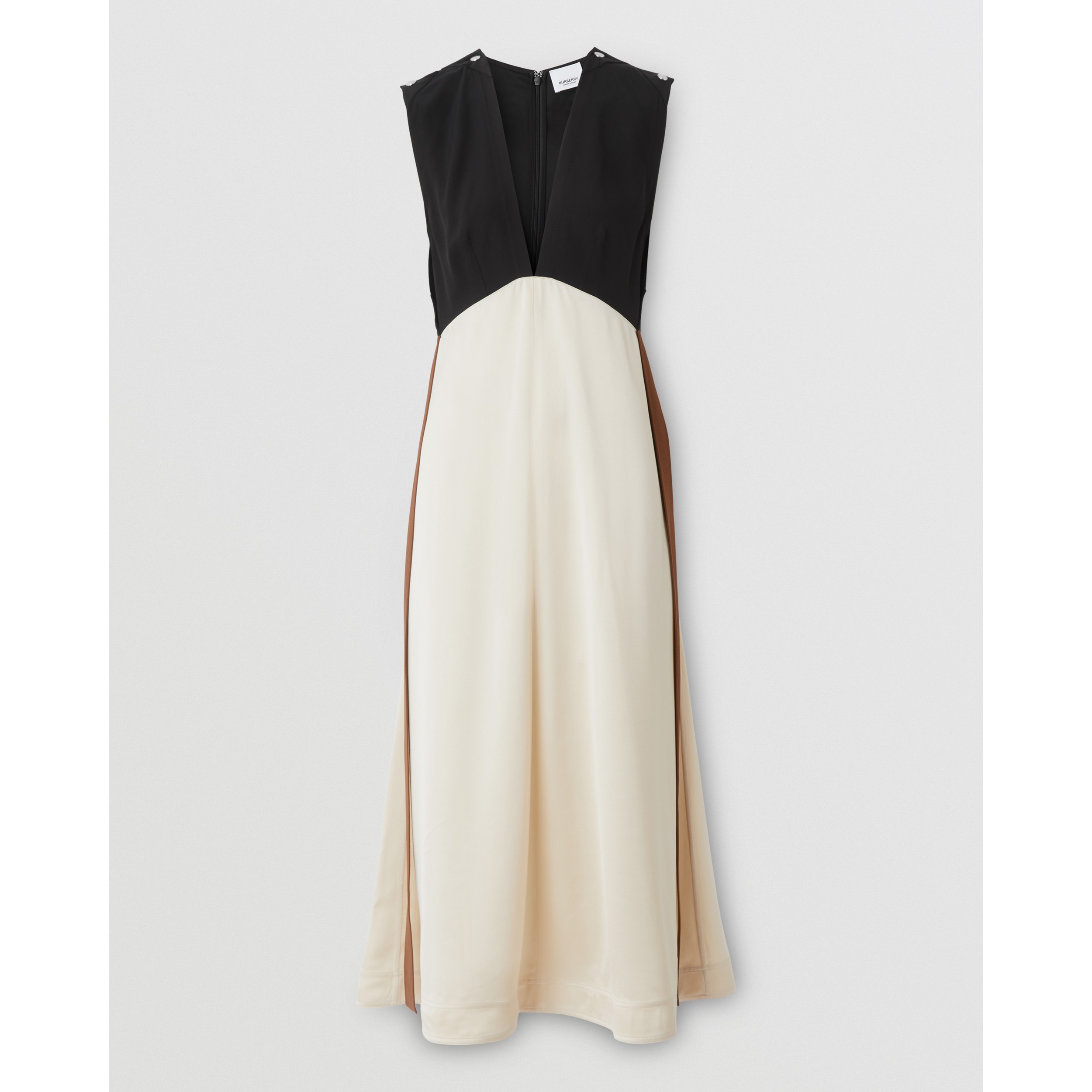Sleeveless Colour Block Viscose Dress in Black - Women | Burberry® Official - 4