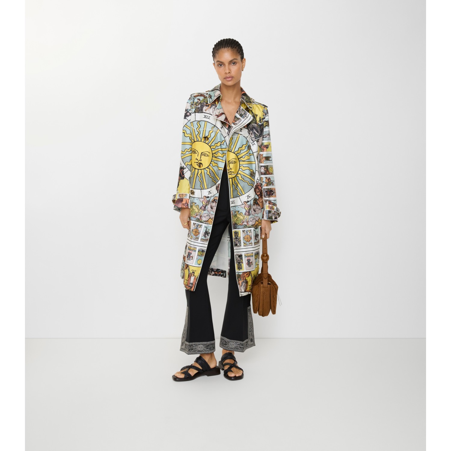 Long Tarot Print Silk Foxfield Trench Coat - thumbnail 3