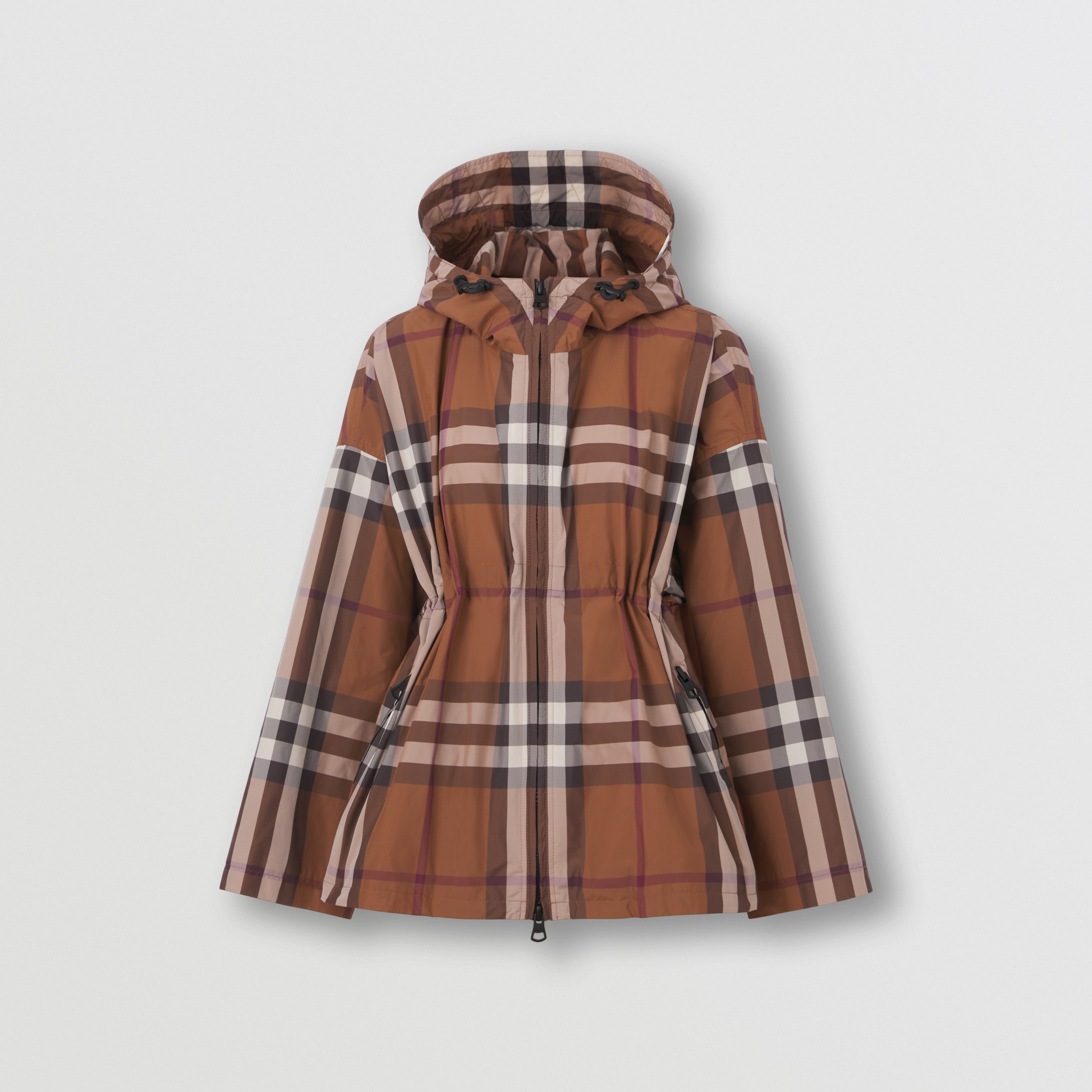 Check Polyester Hooded in Dark Birch Brown - Women | Burberry United States