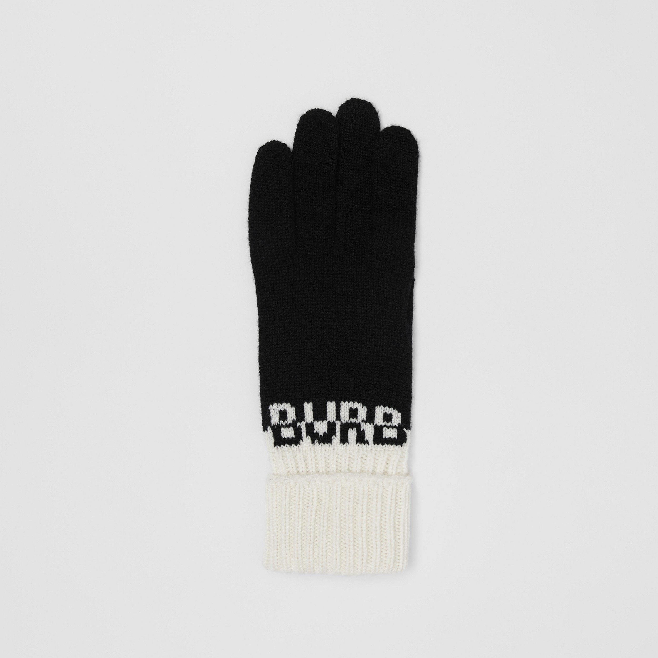 Logo Intarsia Two-tone Cashmere Gloves in Black/white | Burberry® Official - 3