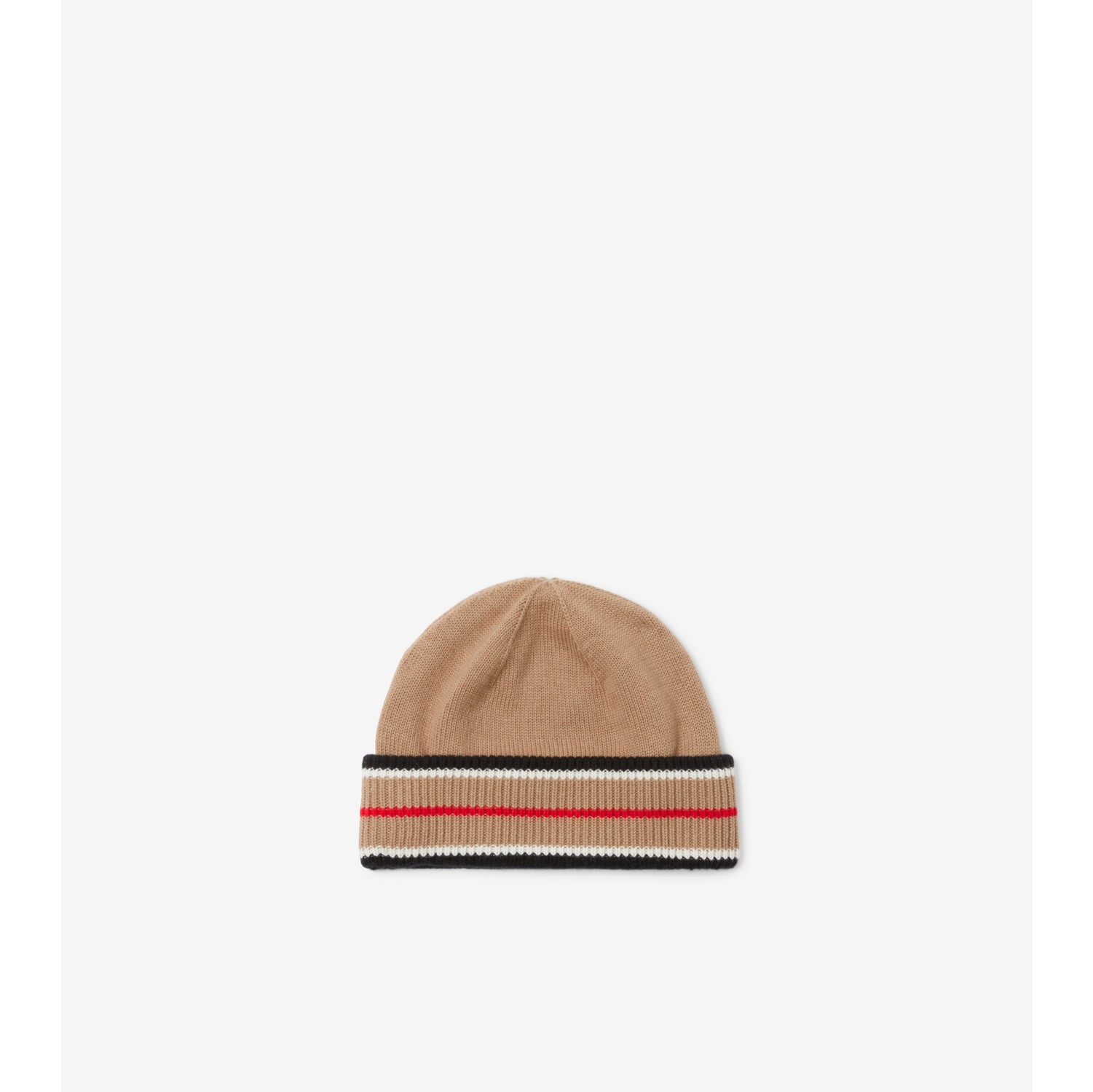 Reversible Icon Stripe Cashmere Cotton Beanie in Black camel