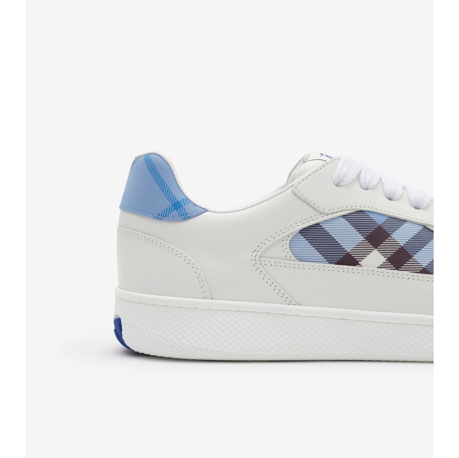 Leather and Check Terrace Sneakers​ in Optic white/cornflower blue - Men | Burberry® Official