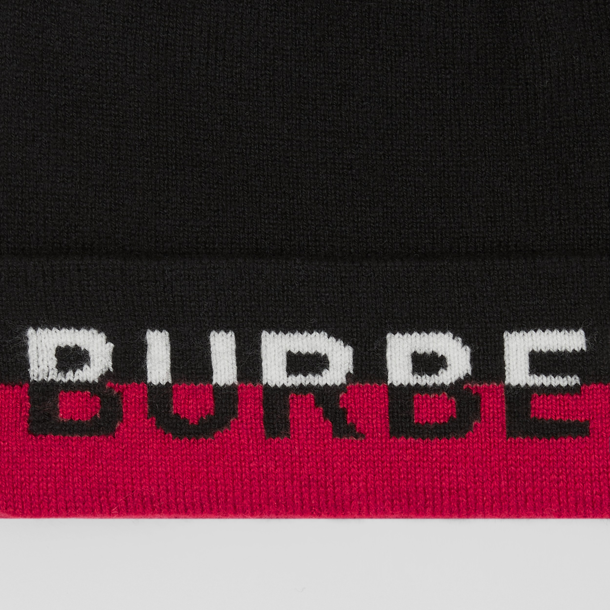 Logo Intarsia Cashmere Blend Beanie in Black/red/white | Burberry® Official