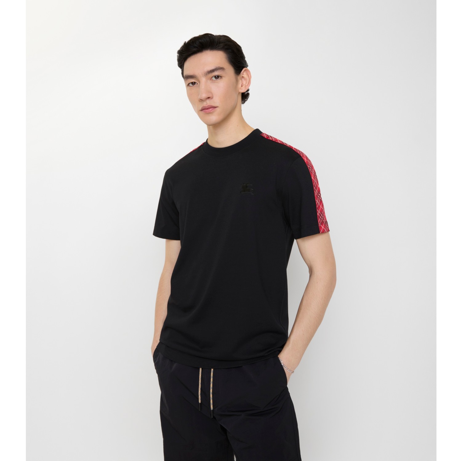 Check Trim Cotton T-shirt