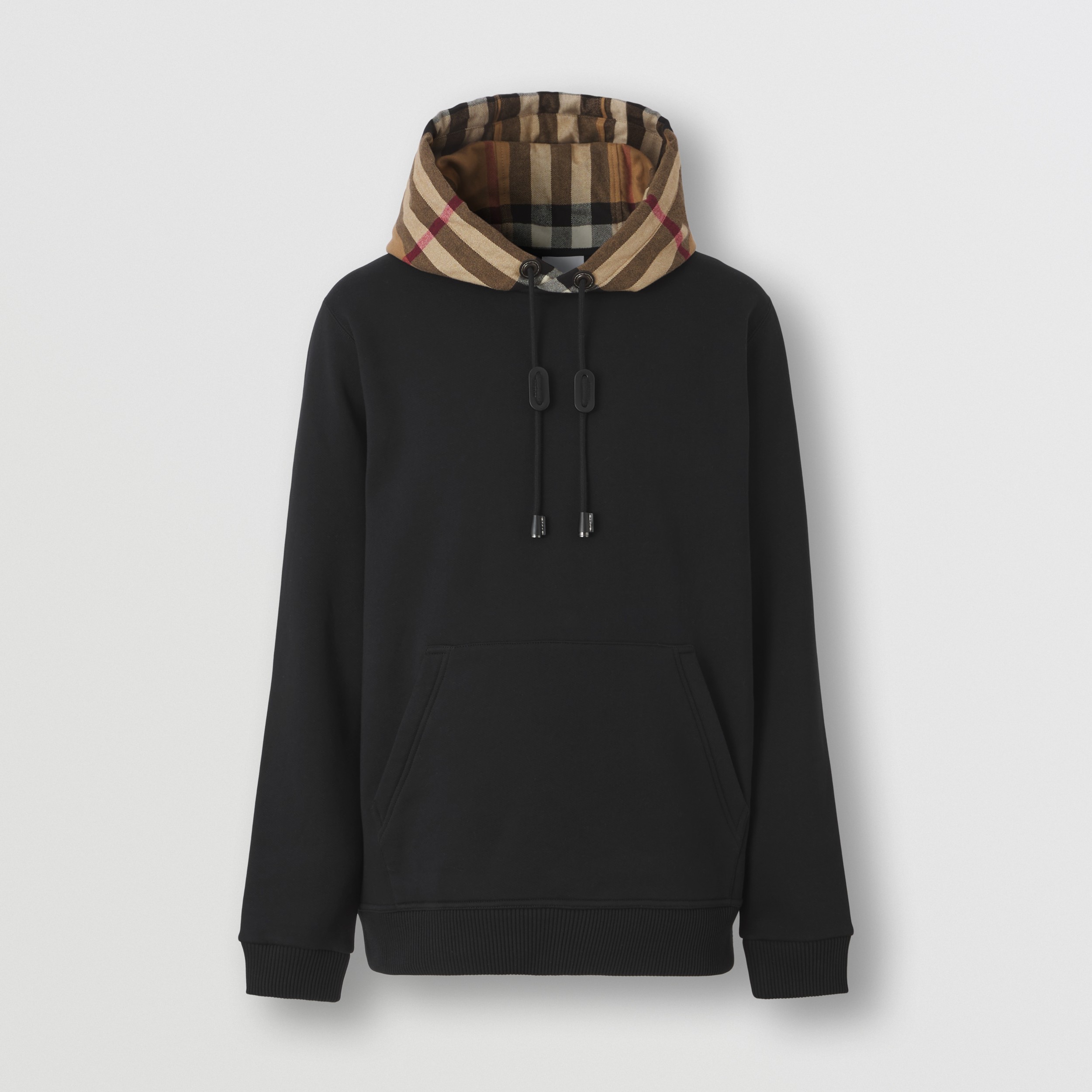 Check Hood Cotton Blend Hoodie in Black/birch Brown - Men | Burberry ...