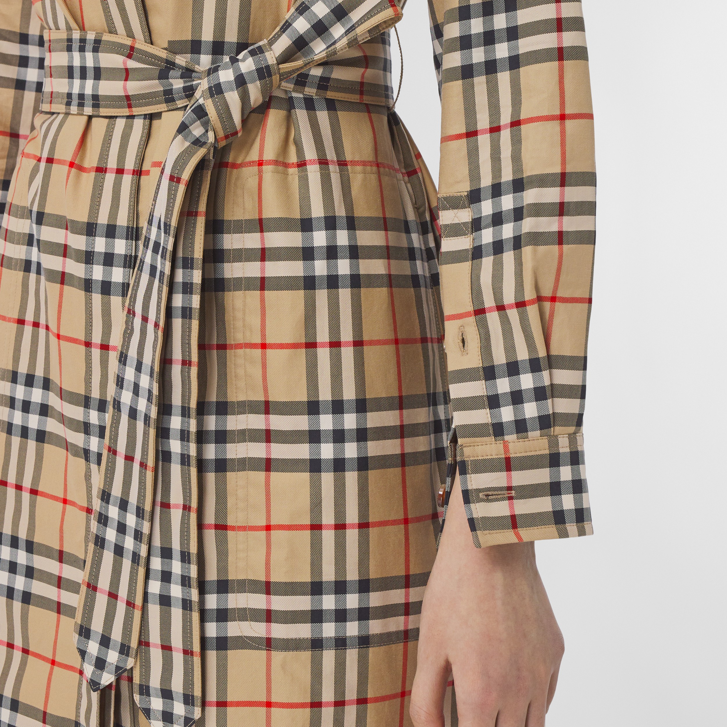 Vintage Check Cotton Tie-waist Shirt Dress in Archive Beige - Women | Burberry® Official - 4