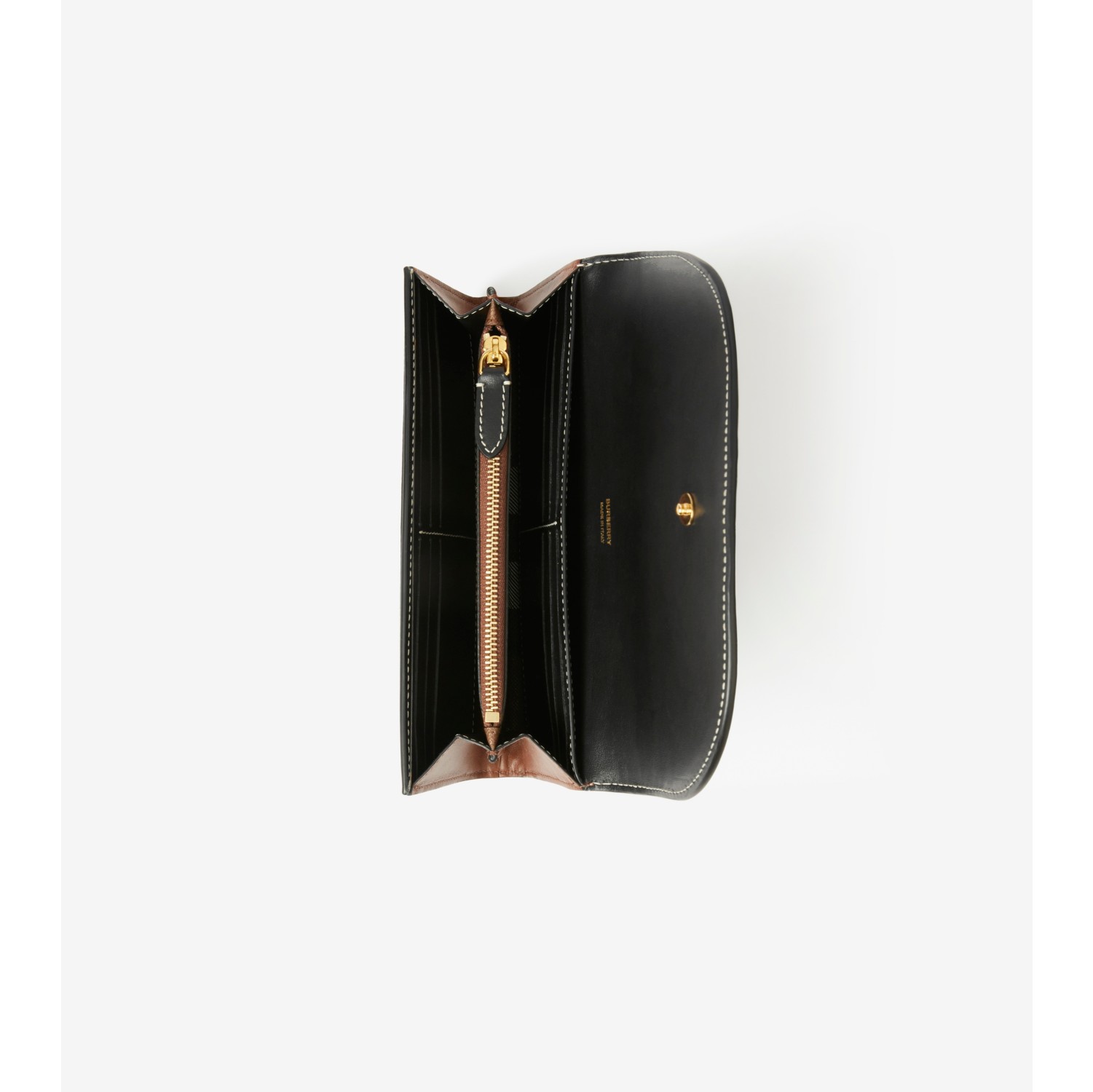 Check and Two-tone Leather Card Case in Dark Birch Brown - Women