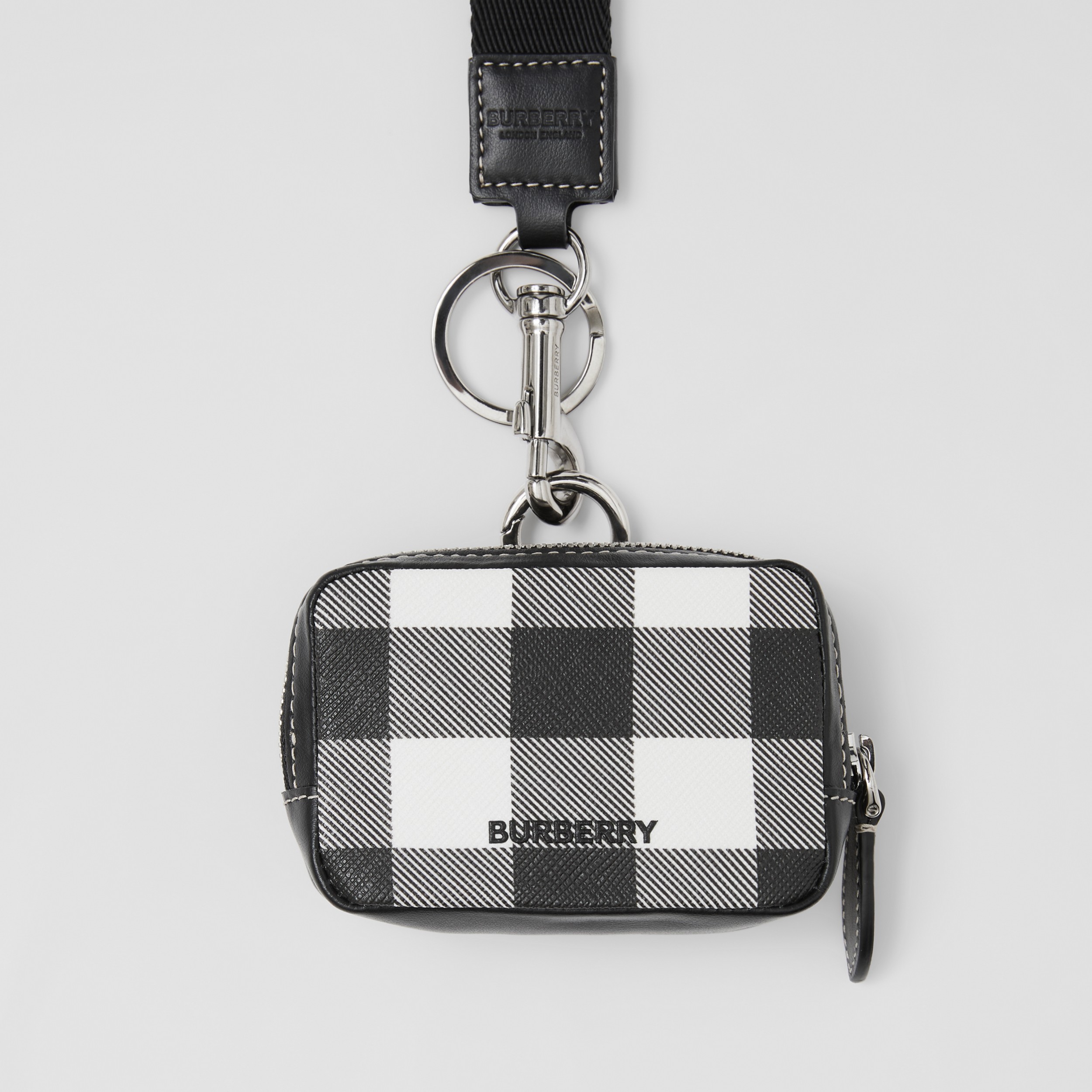 Check and Leather Pouch Lanyard in Dark Birch Brown - Men | Burberry® Official - 2