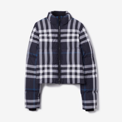 ナイトチェック クロップト パファージャケット (ホワイト／ダークチャコールブルー) - ウィメンズ | Burberry®公式サイト