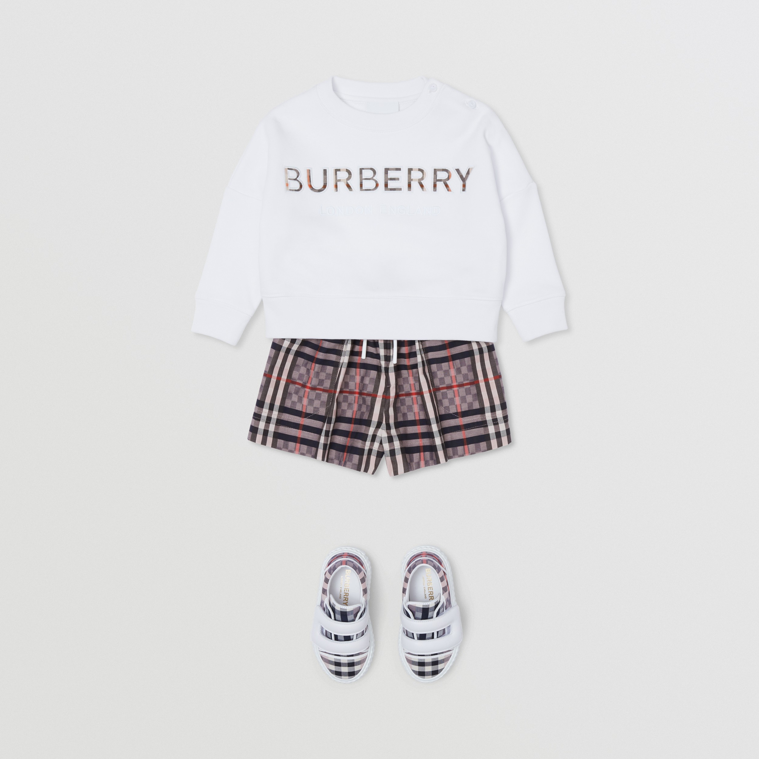 Embroidered Logo Cotton Sweatshirt in White - Children | Burberry® Official - 3
