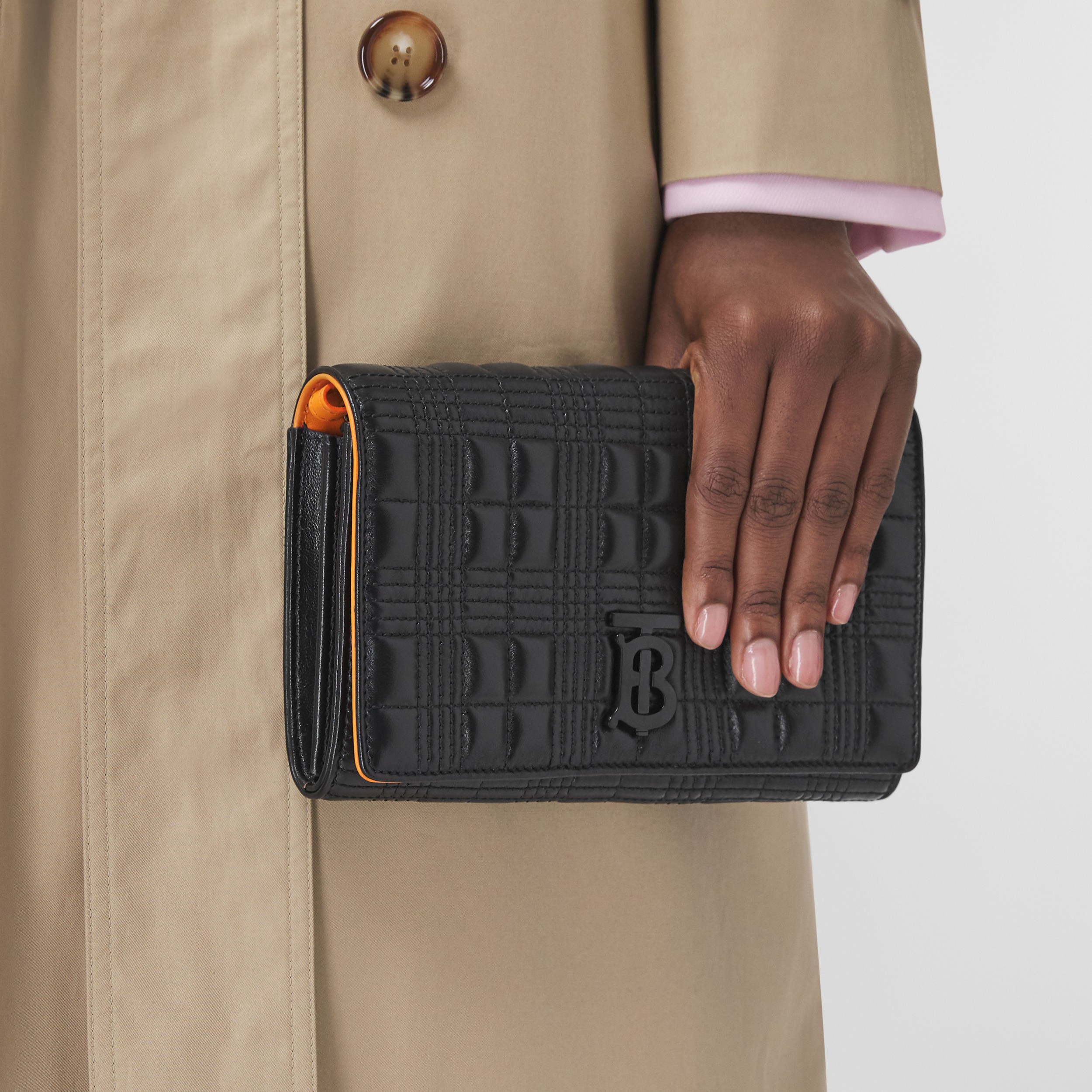 Quilted Lambskin Wallet with Detachable Strap in Black - Women | Burberry® Official - 3