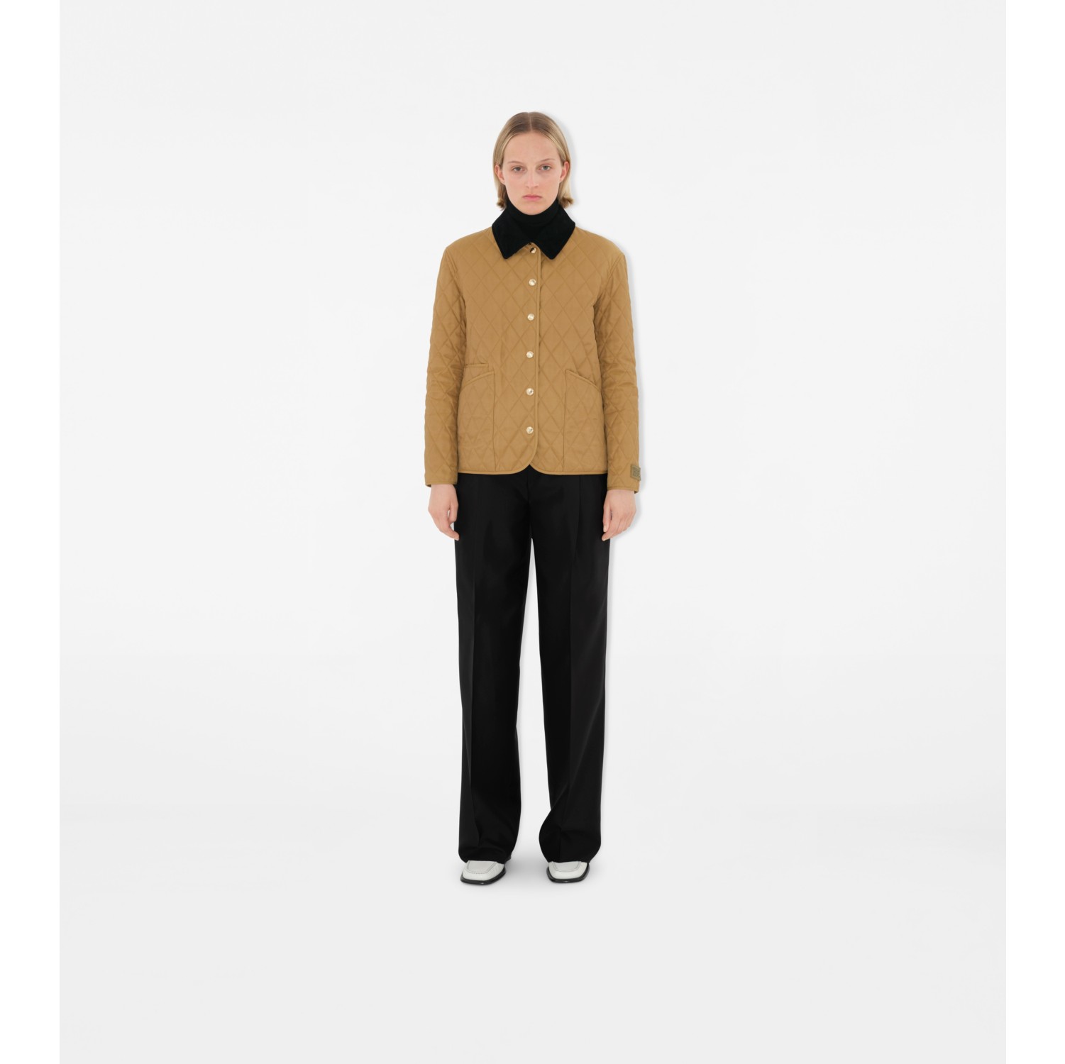 Quilted Barn Jacket in Camel Women Nylon Burberry Official