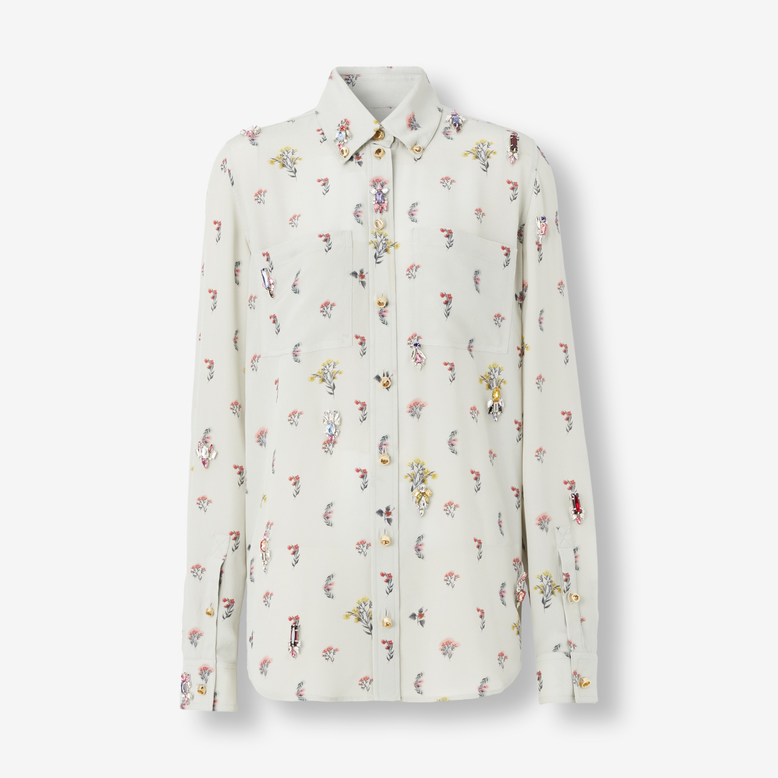 Crystal Floral Print Silk Crepe De Chine Shirt in Parchment Grey - Women |  Burberry® Official