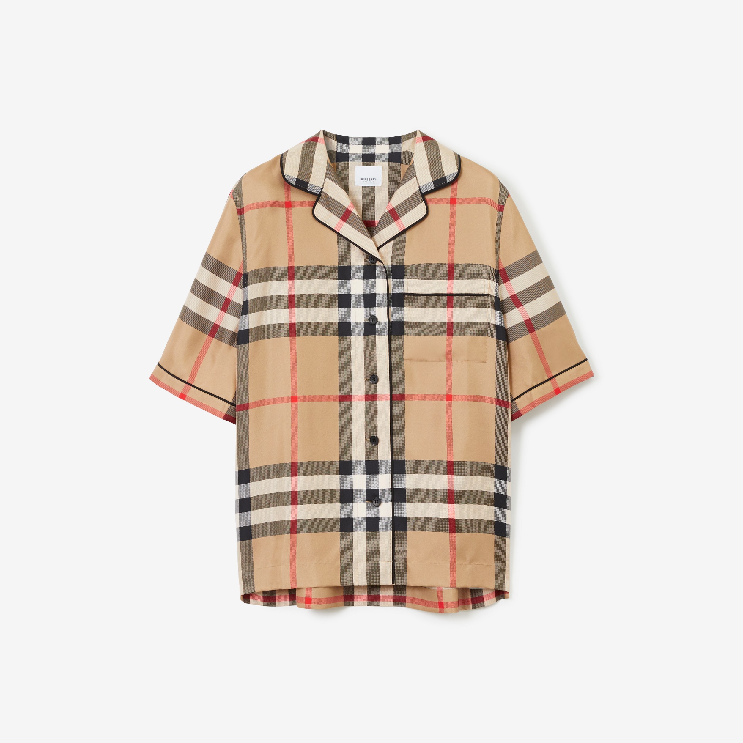 Camisa pijamera en seda a cuadros Vintage Checks (Beige) | Burberry® oficial - 1