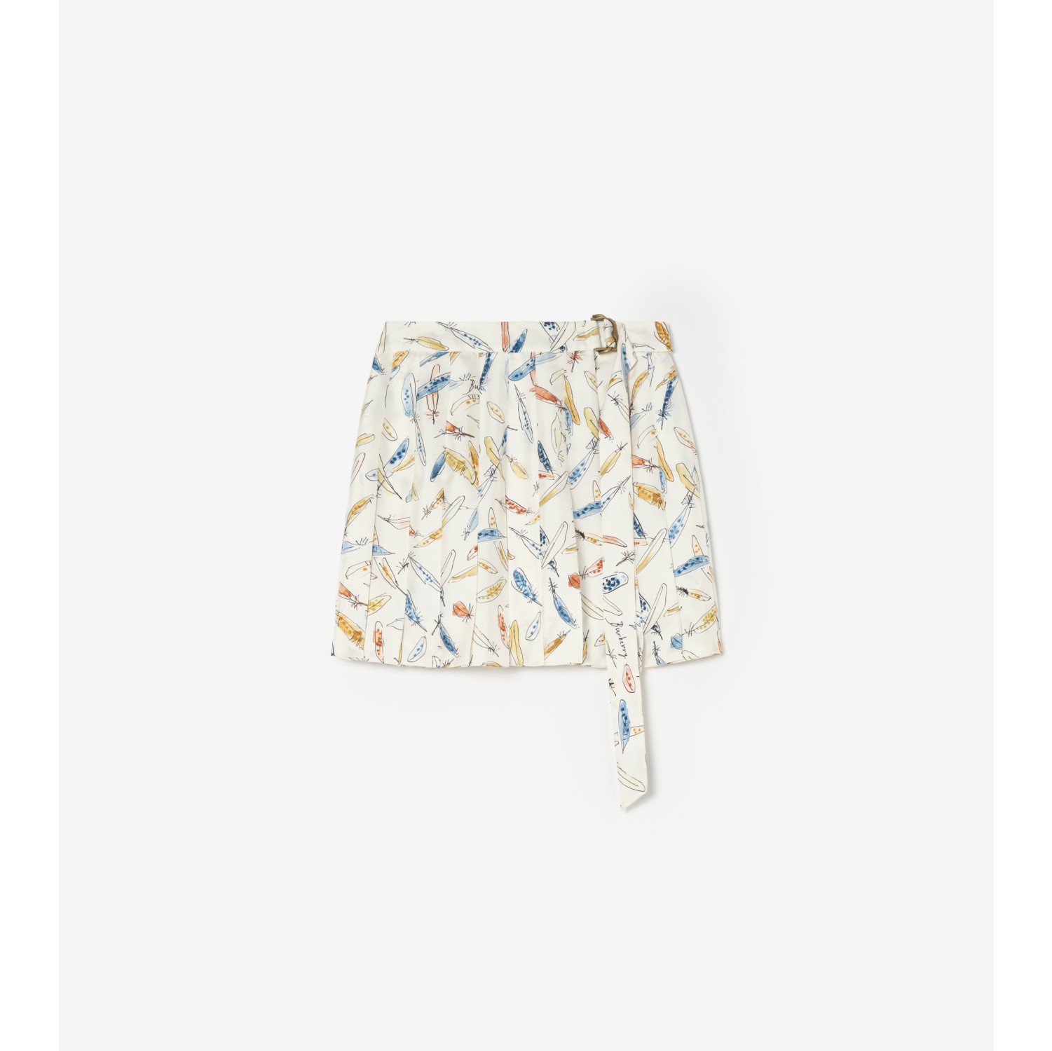 Pleated Feather-print Silk Mini Skirt