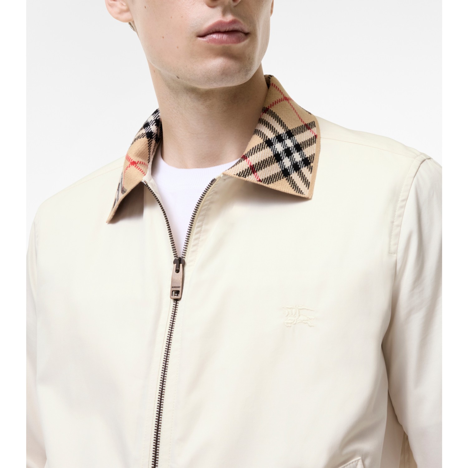 Gabardine Glenfields Harrington Jacket in Tundra white - Men, Cotton | Burberry® Official
