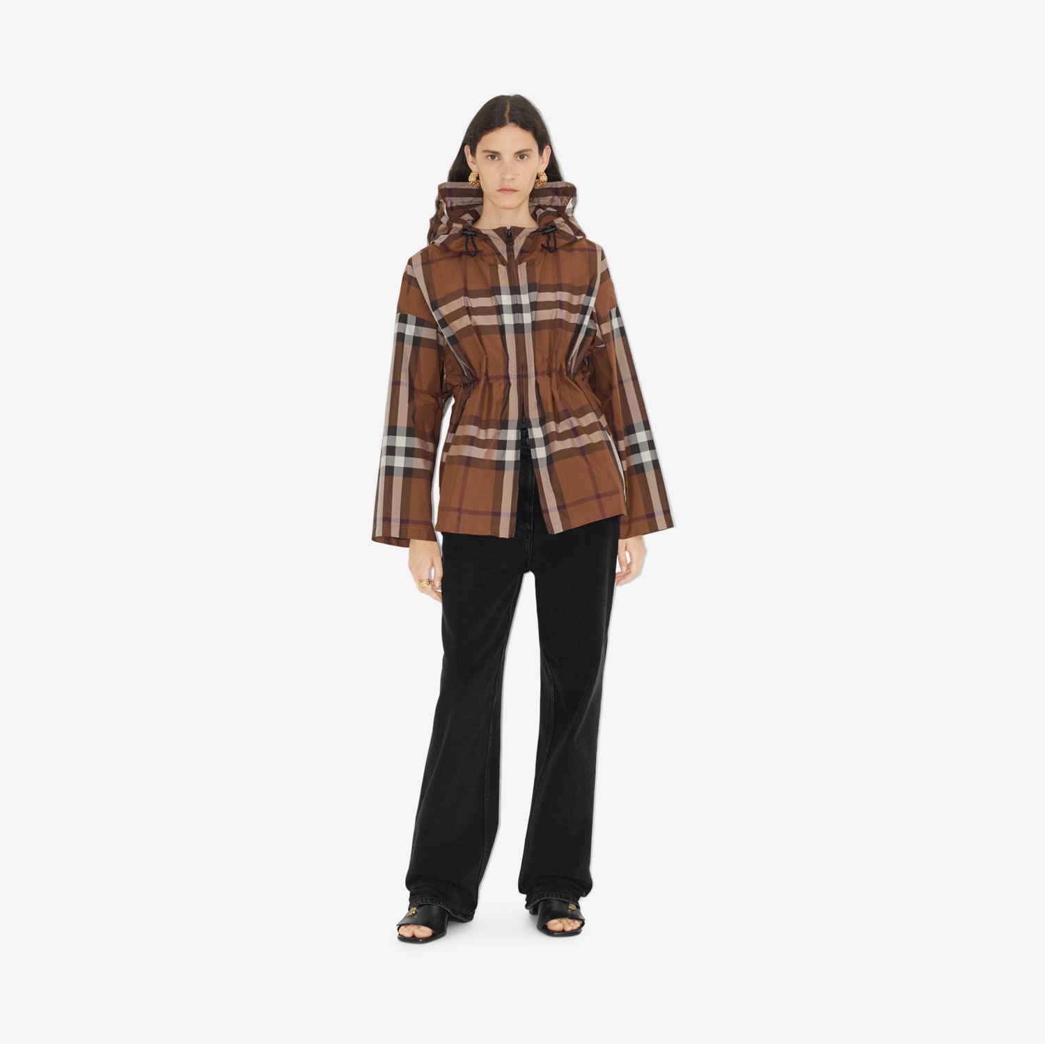 Parka corta ligera Check (Marrón Abedul Oscuro) - Mujer | Burberry® oficial