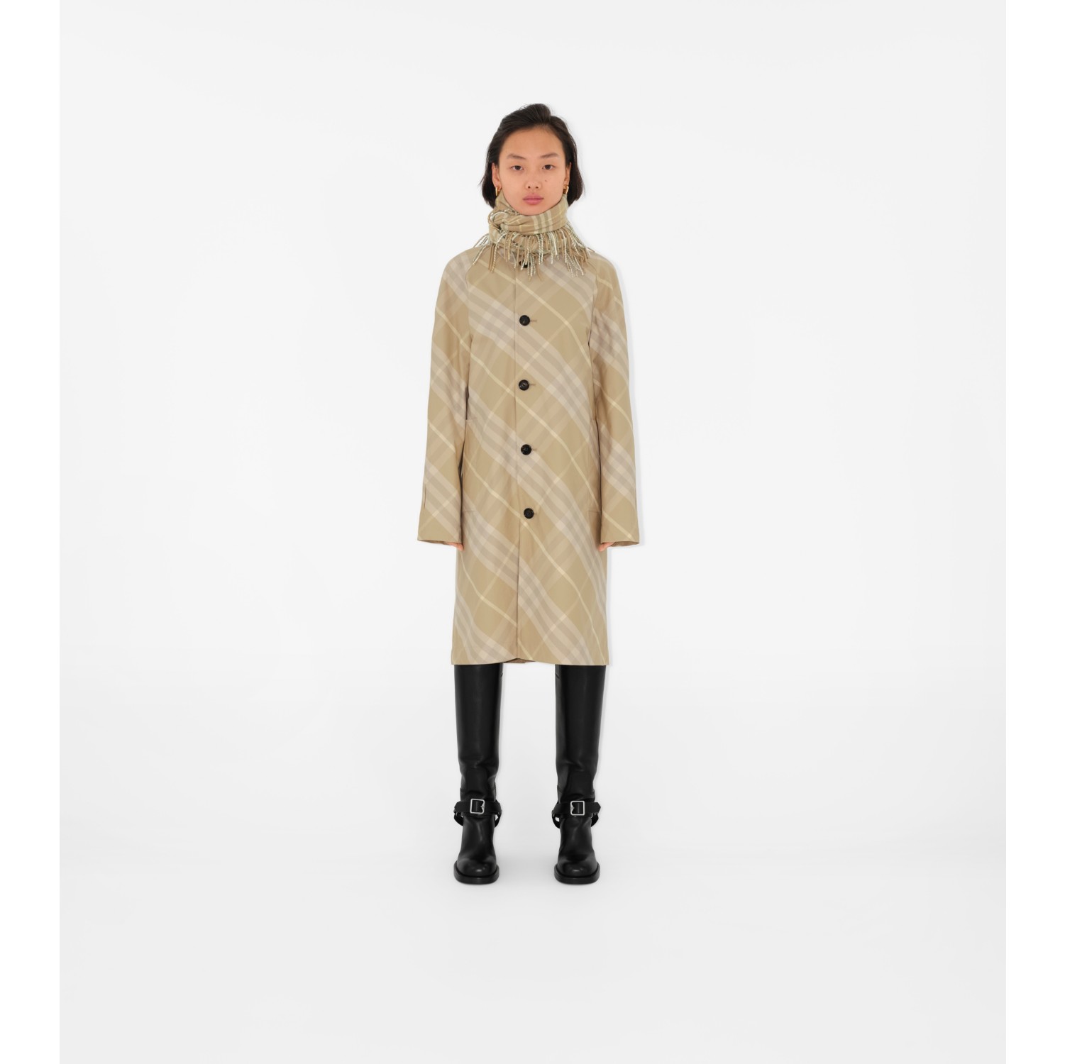 Mid-length Reversible Check Gabardine Car Coat