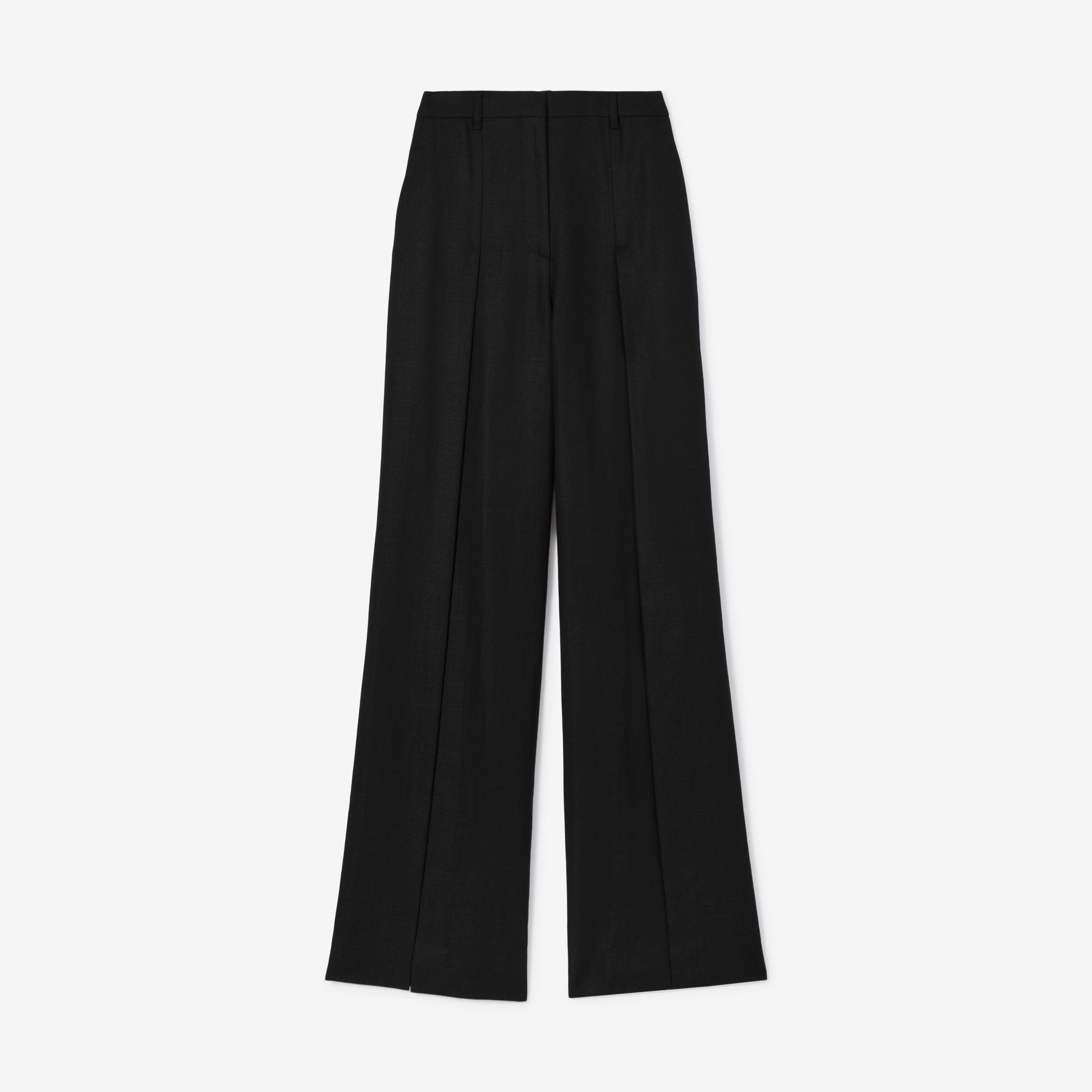 Split Detail Wool Ramie Wide-leg Trousers in Black - Women | Burberry® Official - 1