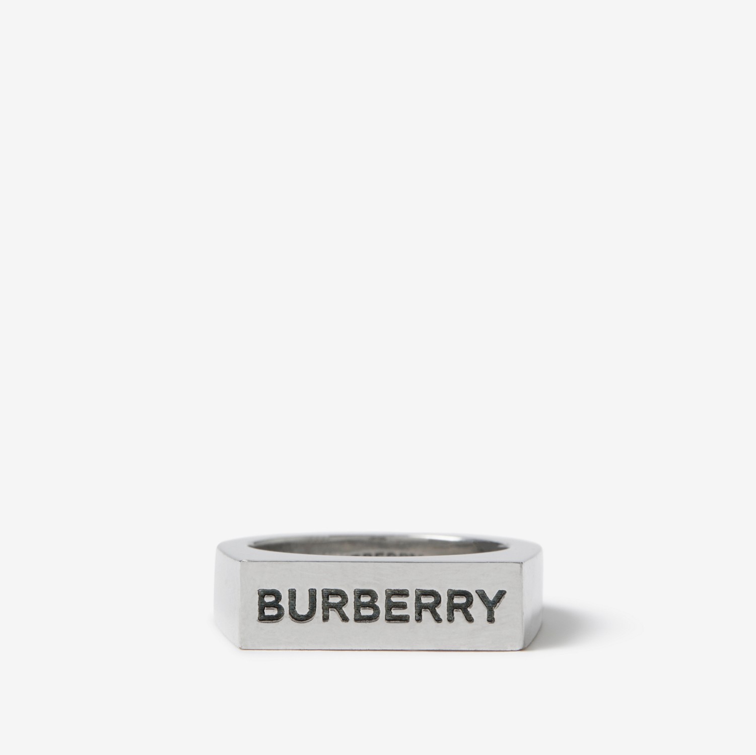 Anel de sinete folheado a paládio com logotipo gravado (Aço Vintage) - Homens | Burberry® oficial