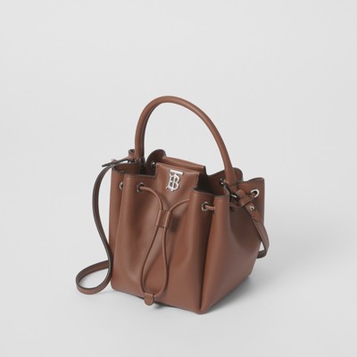 monogram motif latticed leather bucket bag