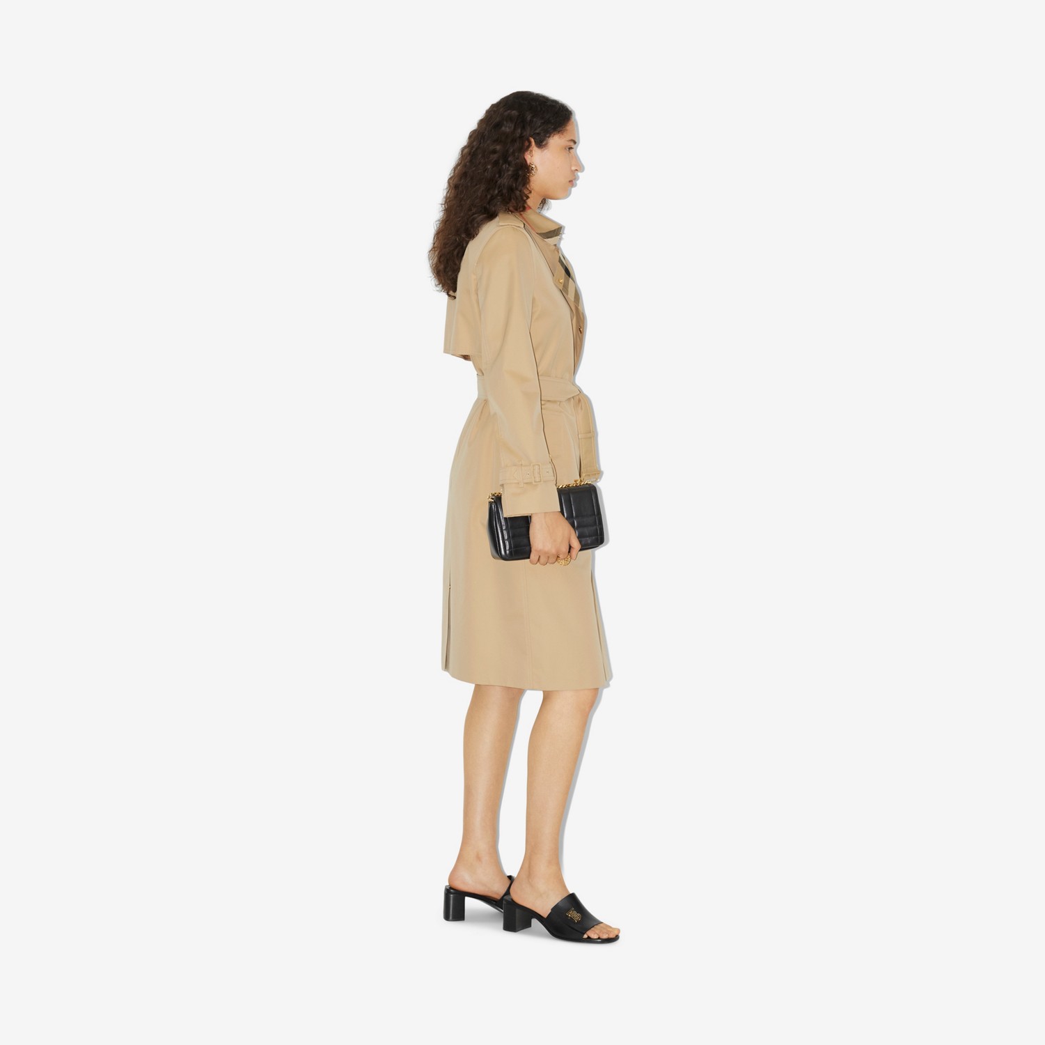 Trench coat em gabardine com detalhe xadrez (Mel) - Mulheres | Burberry® oficial