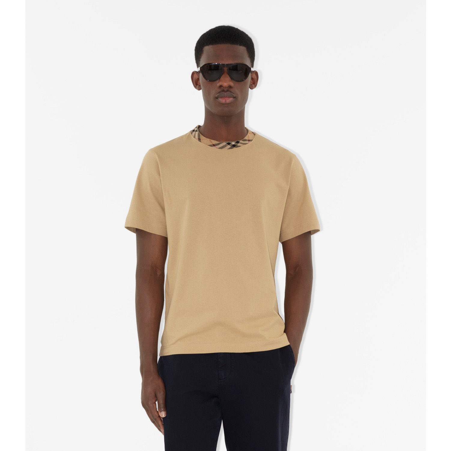 Check Trim Cotton T-shirt