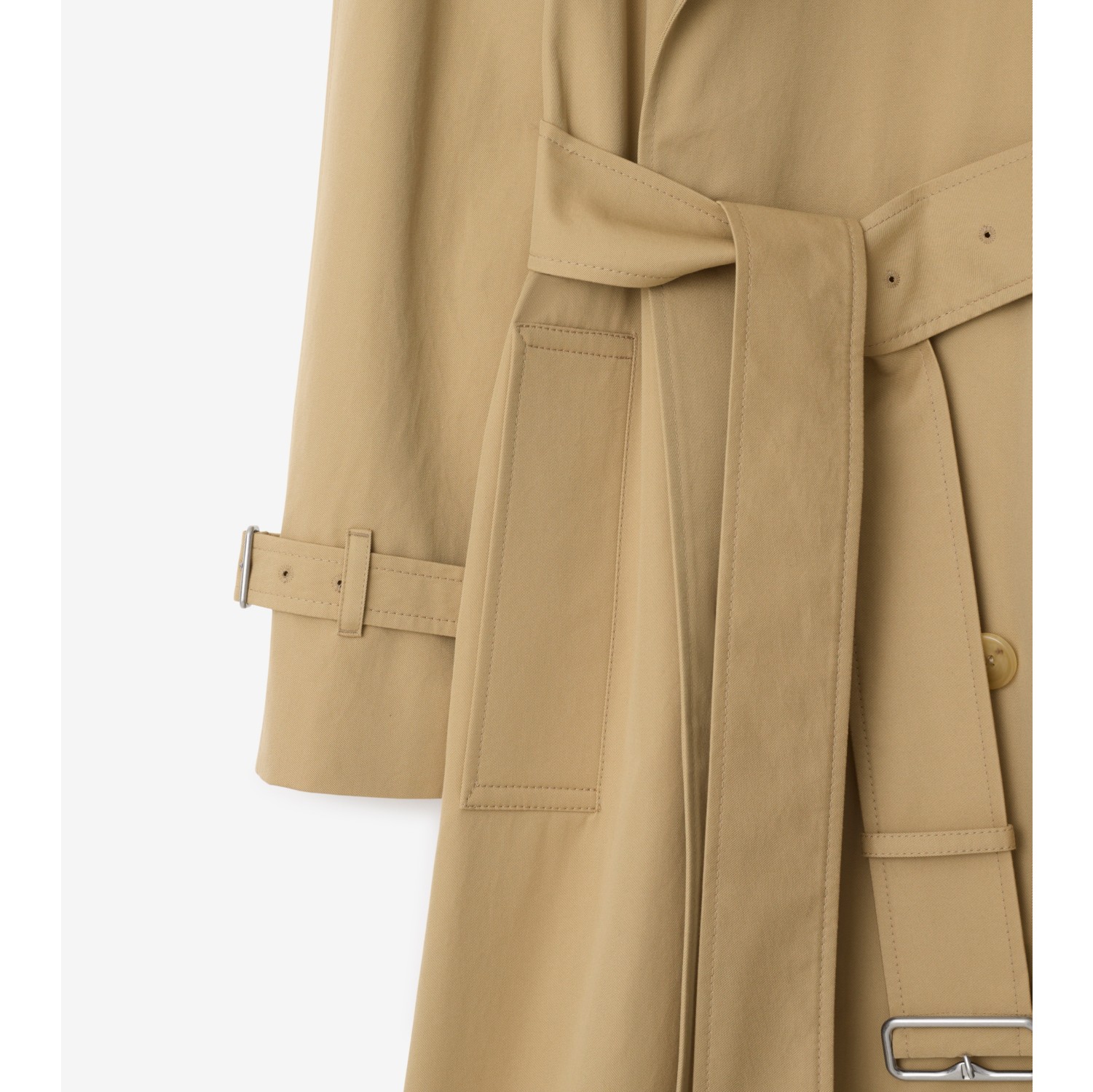 Trench coat longo de gabardine com colarinho removível