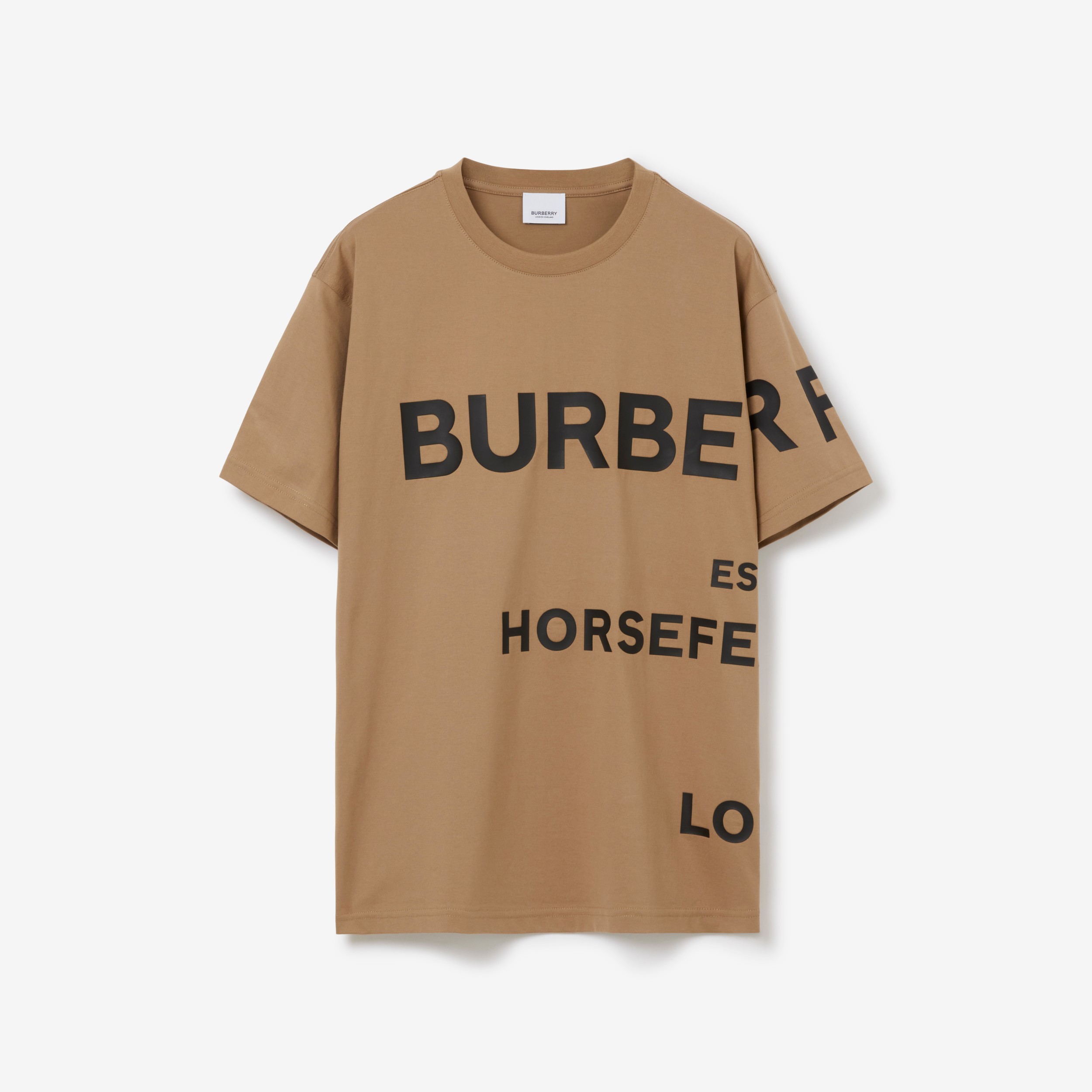 Horseferry Print Cotton Oversized T-shirt in Camel - Women | Burberry ...