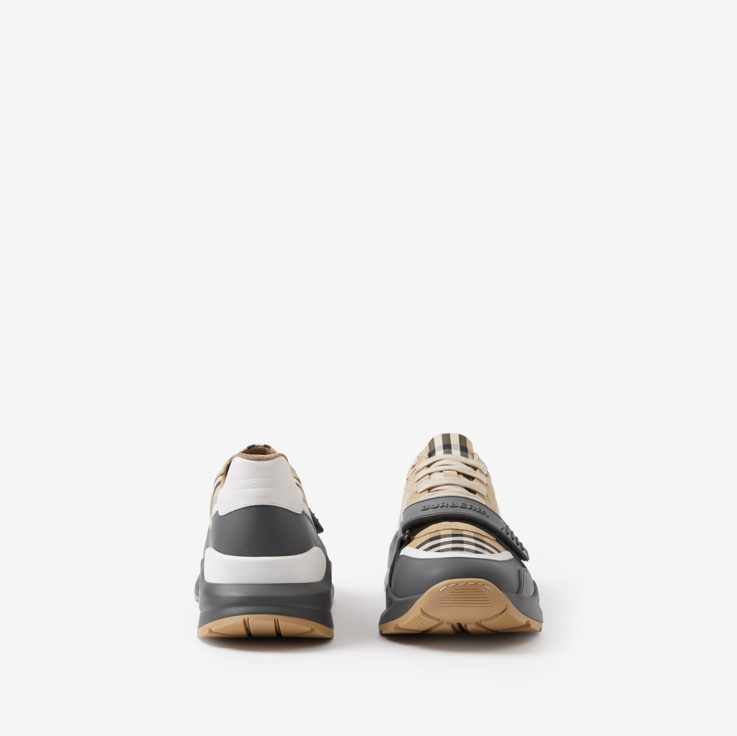 Vintage Check, Suede and Leather Sneakers in Grey/archive Beige - Men | Burberry® Official