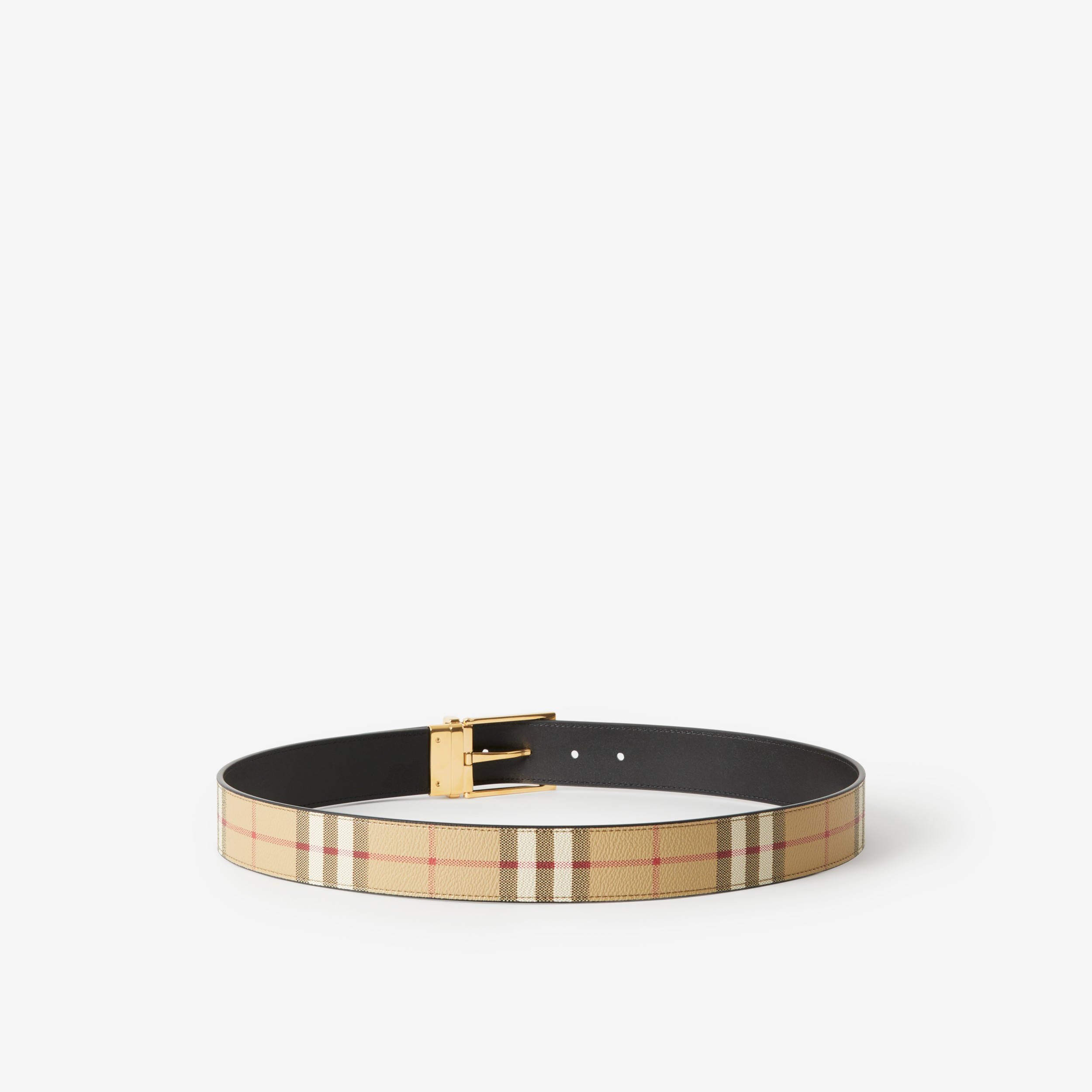 Check and Leather Reversible Belt in Archive Beige/gold | Burberry ...