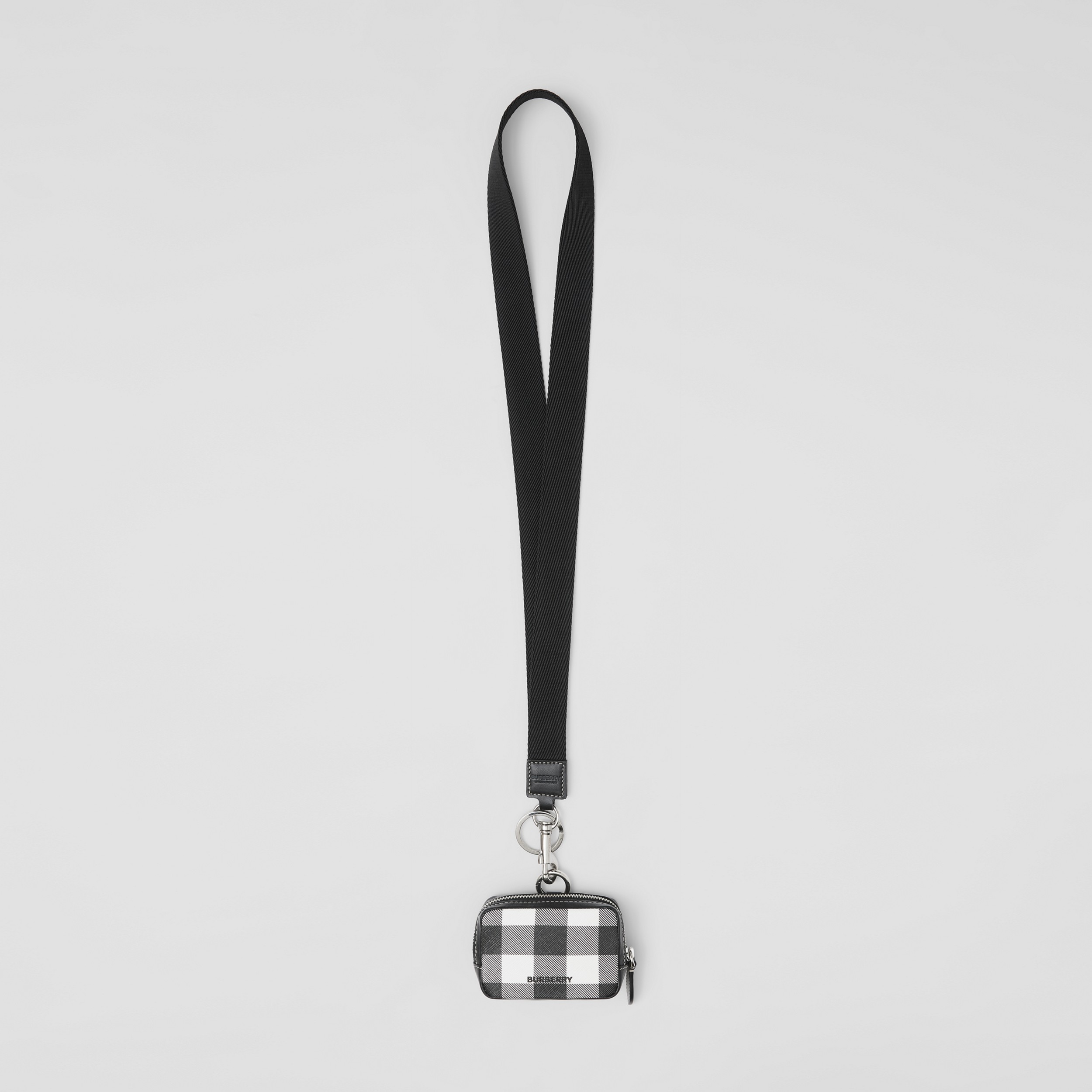 Check and Leather Pouch Lanyard in Dark Birch Brown - Men | Burberry® Official - 1