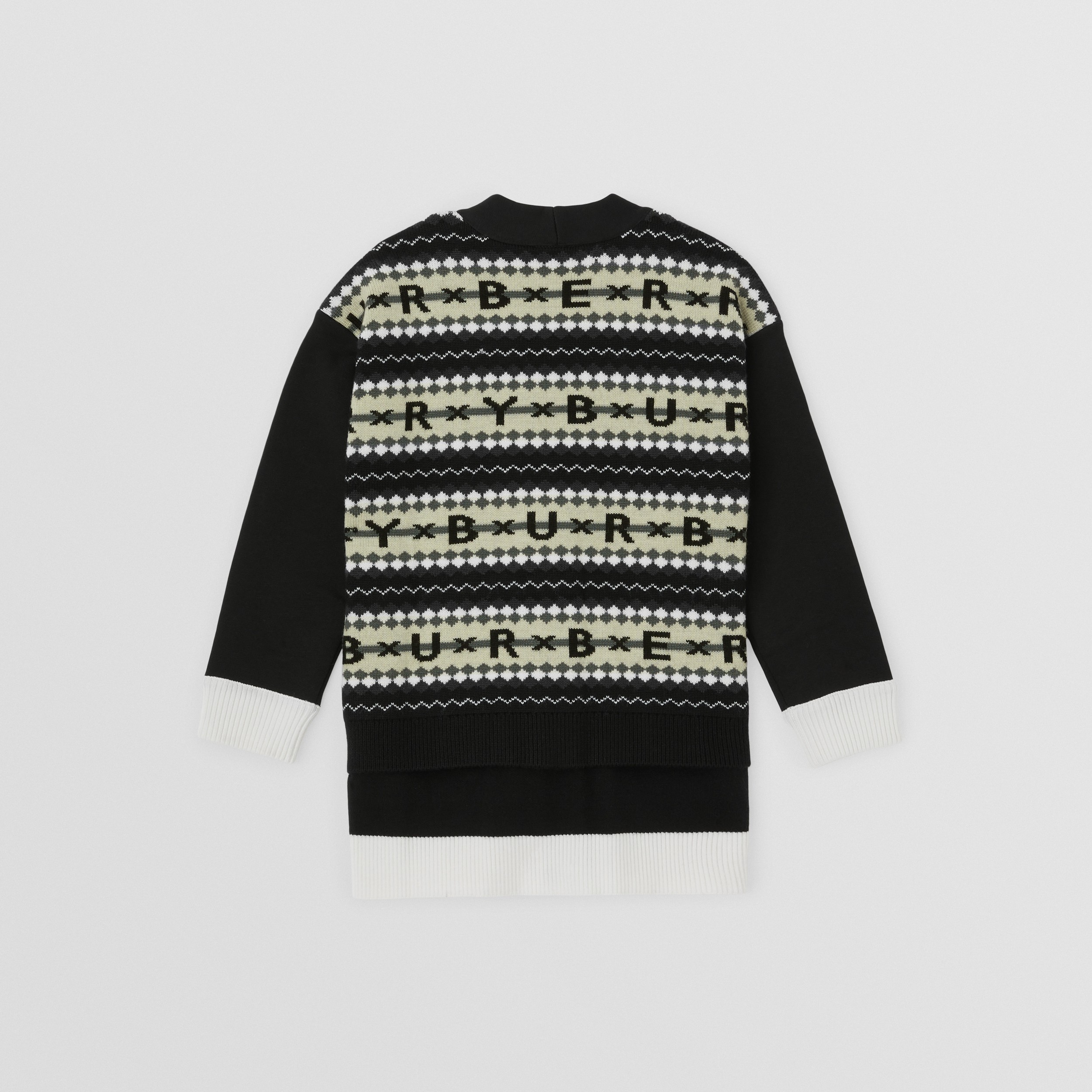 Fair Isle Logo Technical Wool Cardigan in Black/white - Children | Burberry® Official - 4