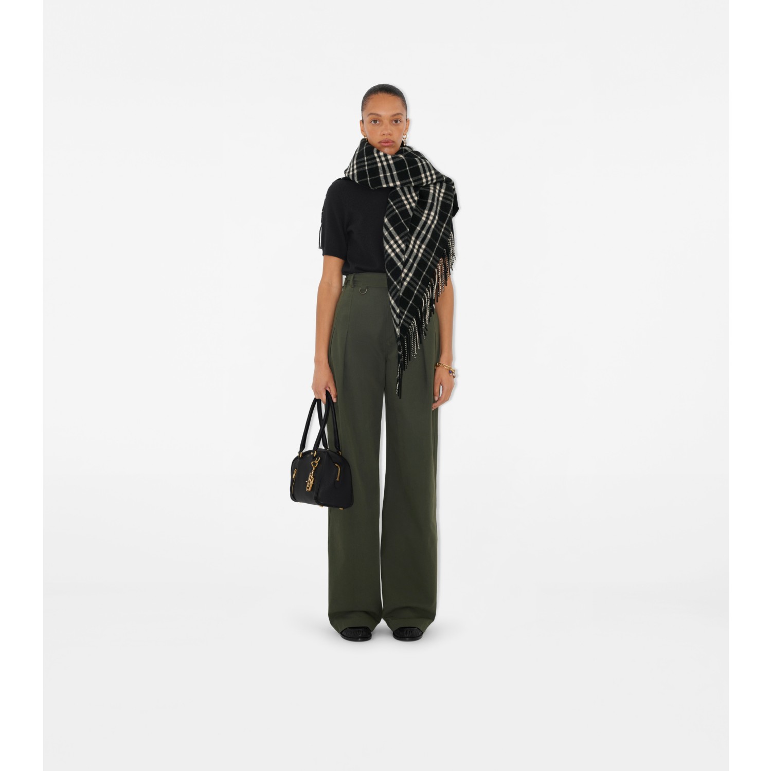 Check Wool Cashmere Cape