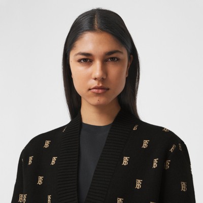 Monogram Wool Cashmere Blend Oversized Cardigan in Black - Women |  Burberry® Official