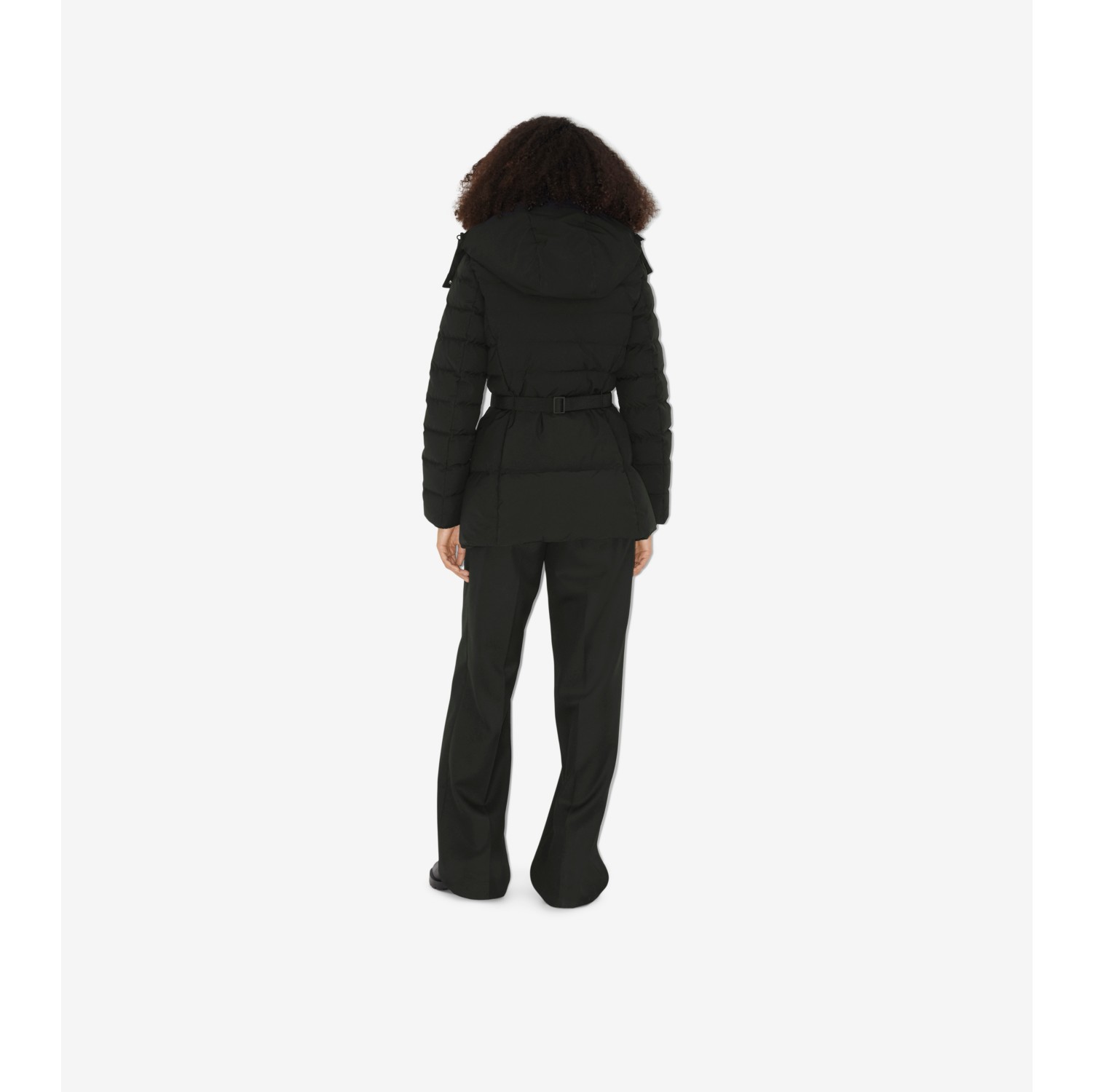 Belted Puffer Jacket in Black - Women, Nylon