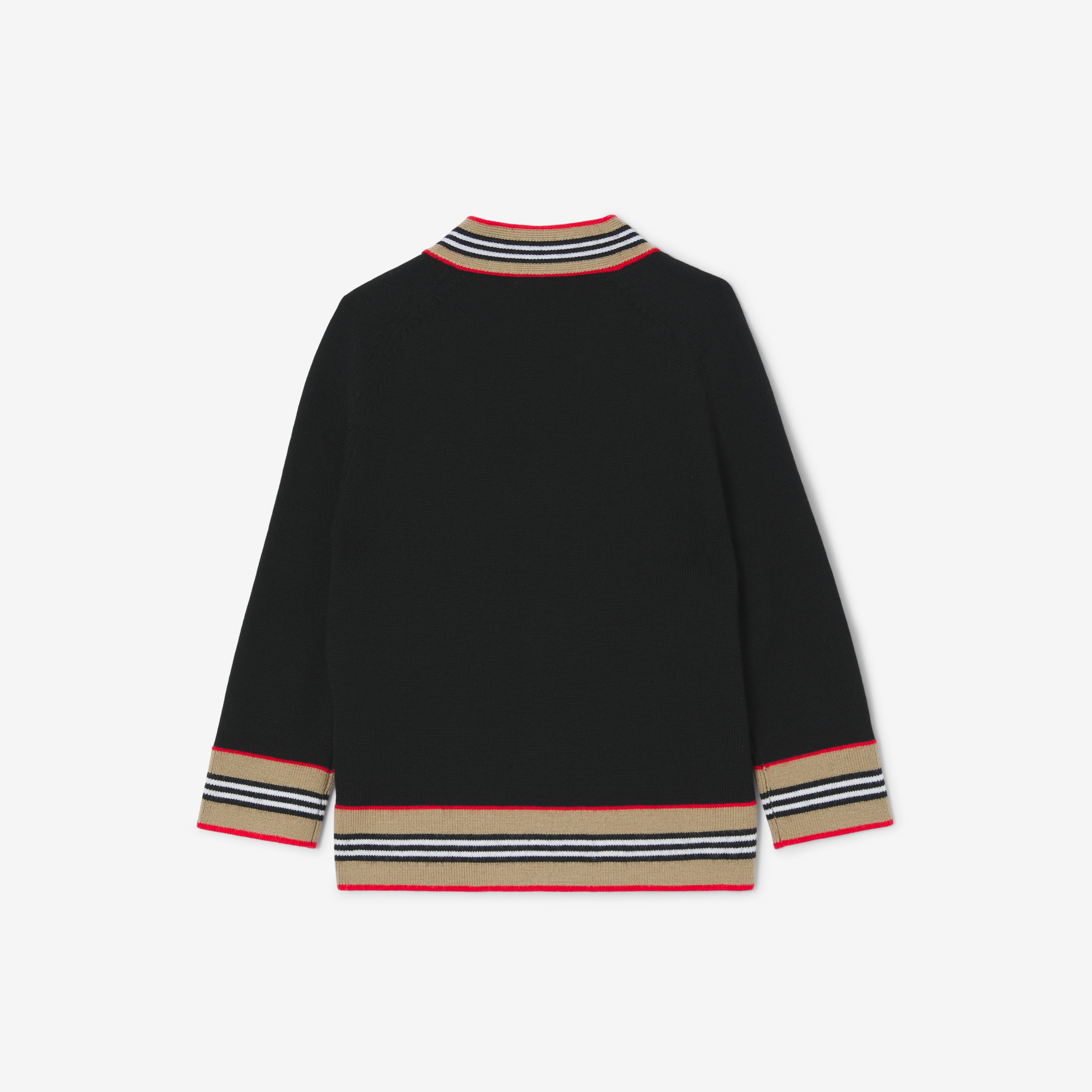 Cardigã de lã com detalhe de listras icônicas (Preto) - Crianças | Burberry® oficial - 2