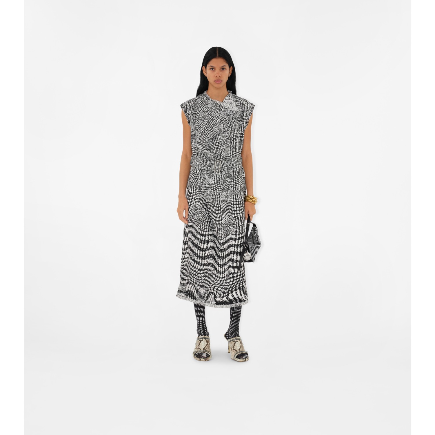 Warped Houndstooth Linen Blend Dress